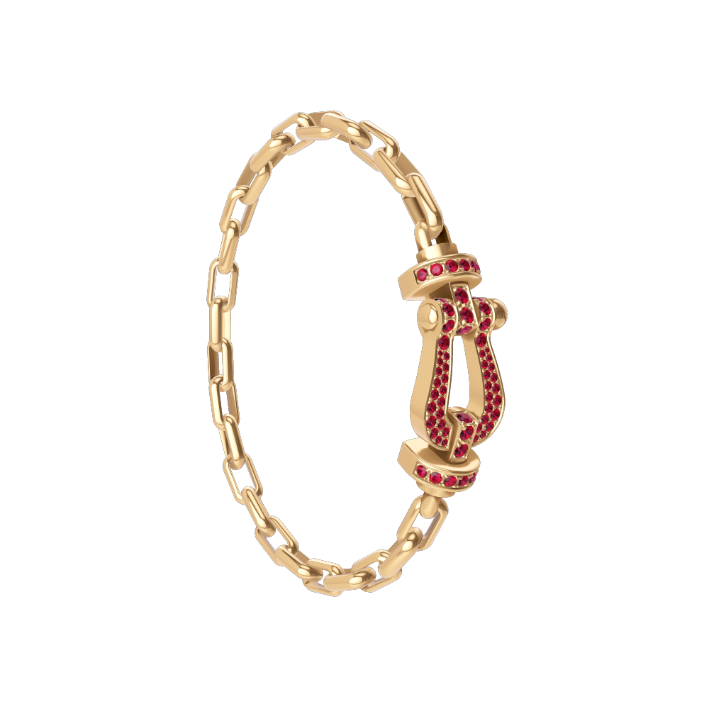 FRED FORCE 10 BRACELET Stainless steel and gold plating YELLOW GOLD AND RUBIS LARGE MODEL