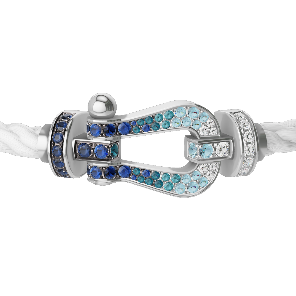 FRED FORCE 10 BRACELET LARGE MODEL Stainless steel and gold plating WHITE GOLD DIAMOND PAVED AND COLORED STONES