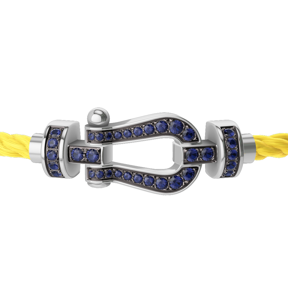FRED FORCE 10 BRACELET Stainless steel and gold plating WHITE GOLD AND BLUE SAPPHIRES MEDIUM MODEL