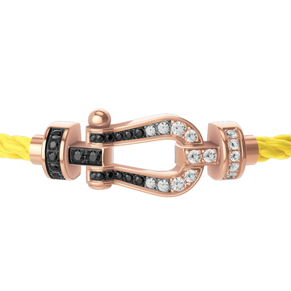 FRED FORCE 10 BRACELET Stainless steel and gold plating PINK GOLD AND BLACK AND WHITE DIAMONDS MEDIUM MODEL
