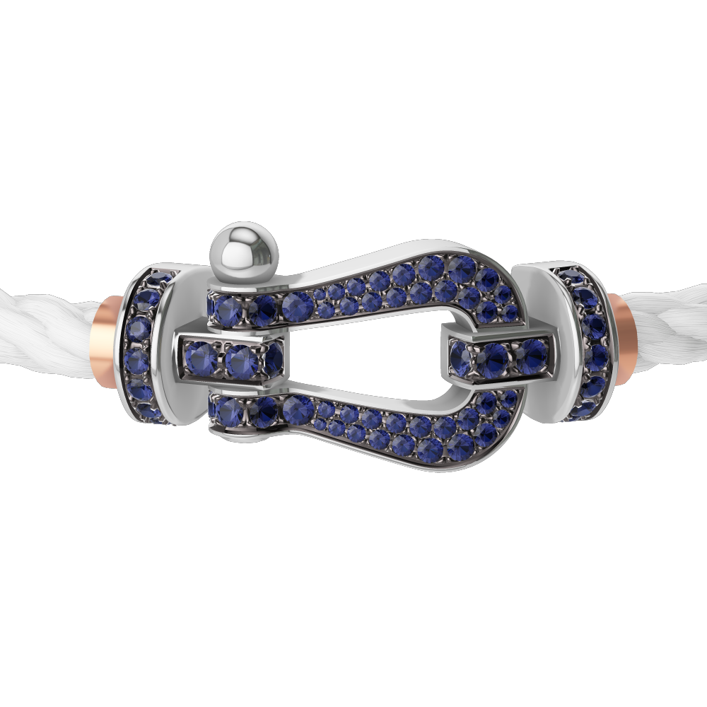 FRED FORCE 10 BRACELET Stainless steel and gold plating WHITE GOLD AND BLUE SAPPHIRES LARGE MODEL