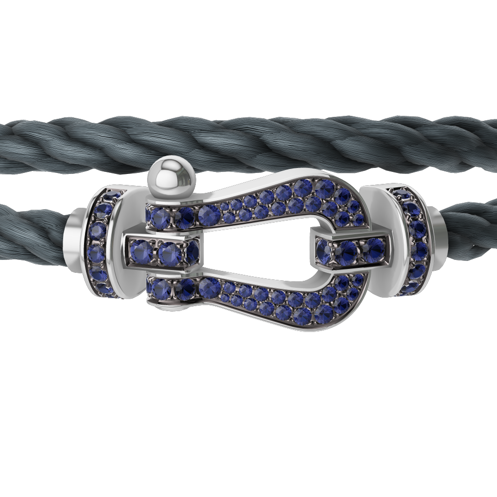 FRED FORCE 10 BRACELET Stainless steel and gold plating WHITE GOLD AND BLUE SAPPHIRES LARGE MODEL
