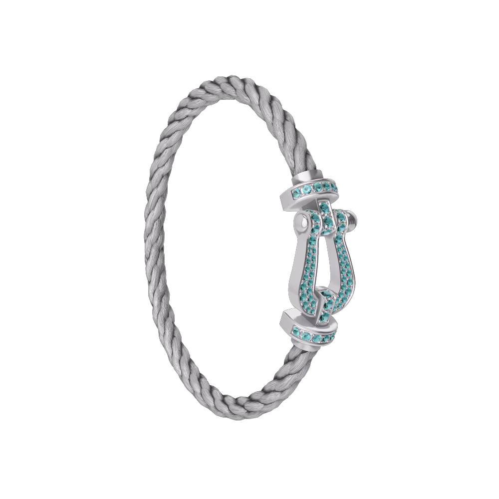 FRED FORCE 10 BRACELET LARGE MODEL Stainless steel and gold plating WHITE GOLD PARAÍBA TOURMALINES PAVED