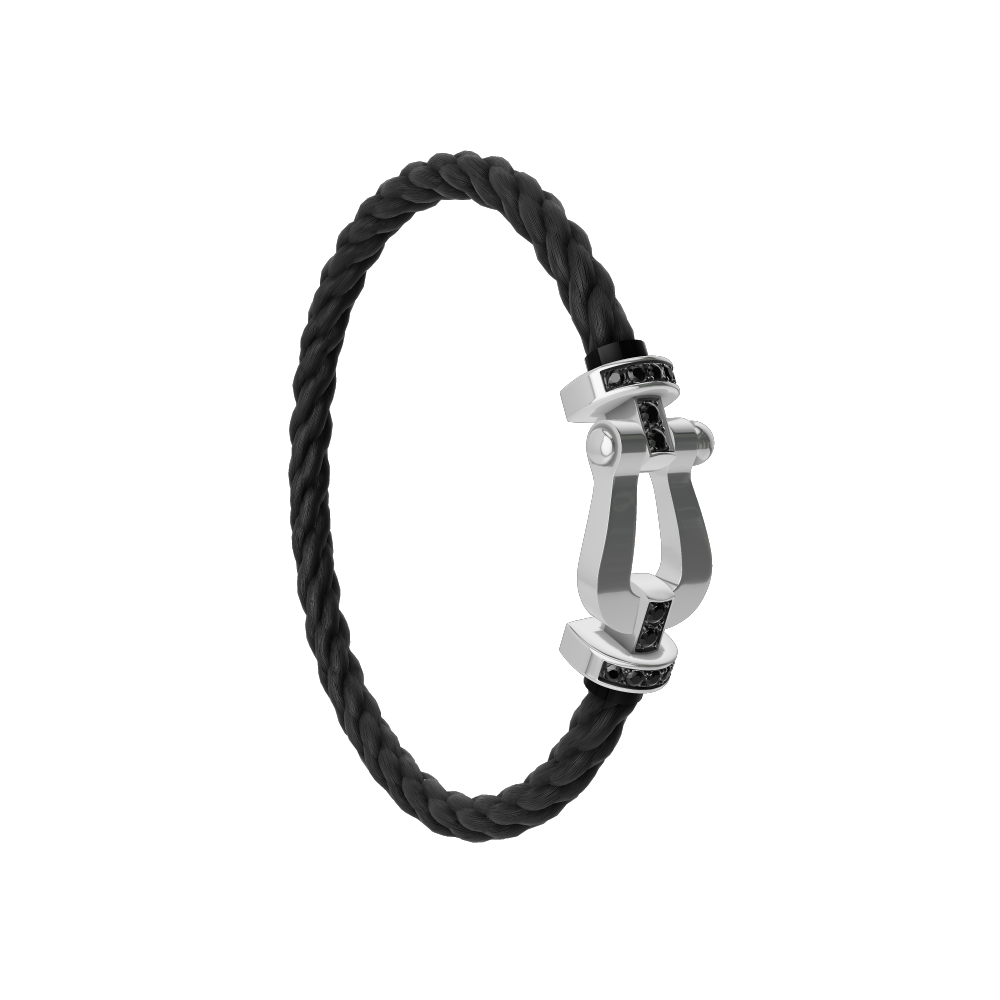 FRED FORCE 10 BRACELET Stainless steel and gold plating WHITE GOLD AND BLACK DIAMONDS LARGE MODEL
