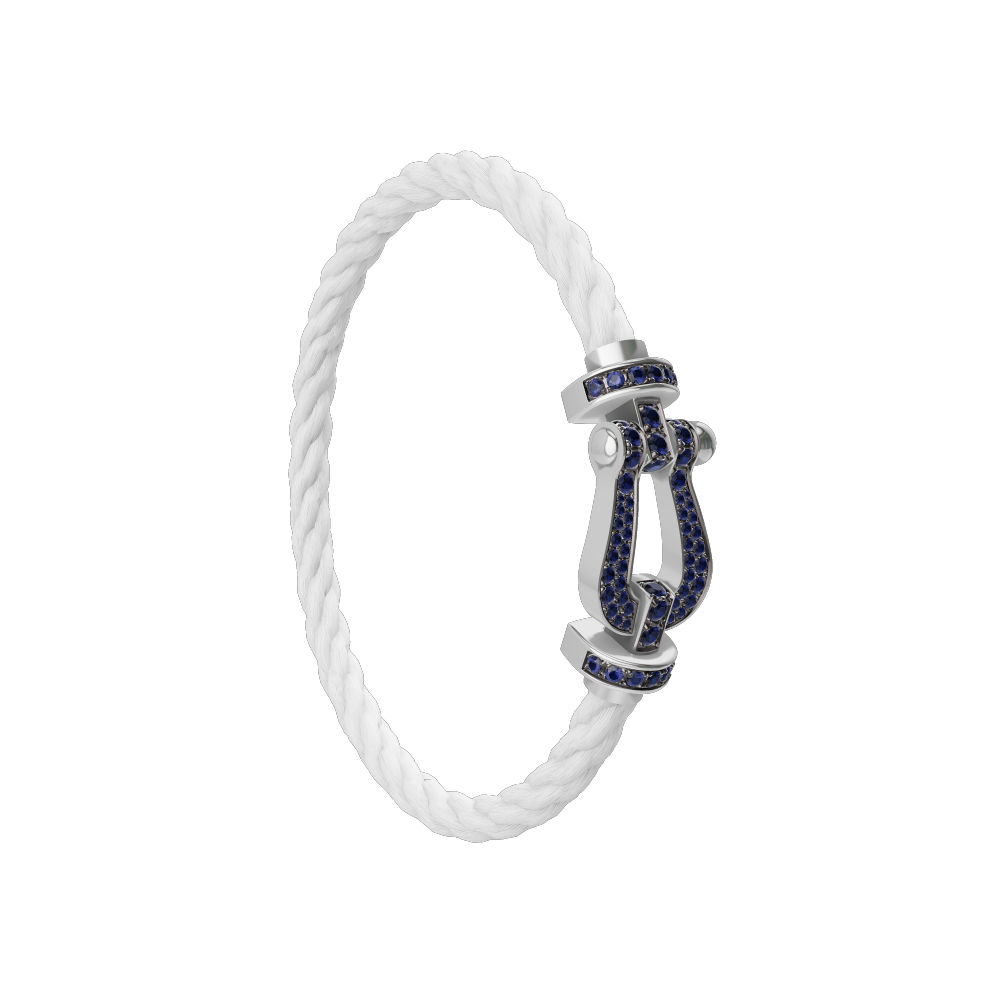 FRED FORCE 10 BRACELET Stainless steel and gold plating WHITE GOLD AND BLUE SAPPHIRES LARGE MODEL