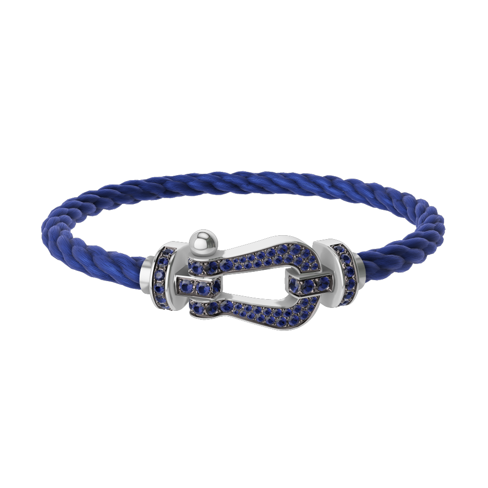 FRED FORCE 10 BRACELET Stainless steel and gold plating WHITE GOLD AND BLUE SAPPHIRES LARGE MODEL