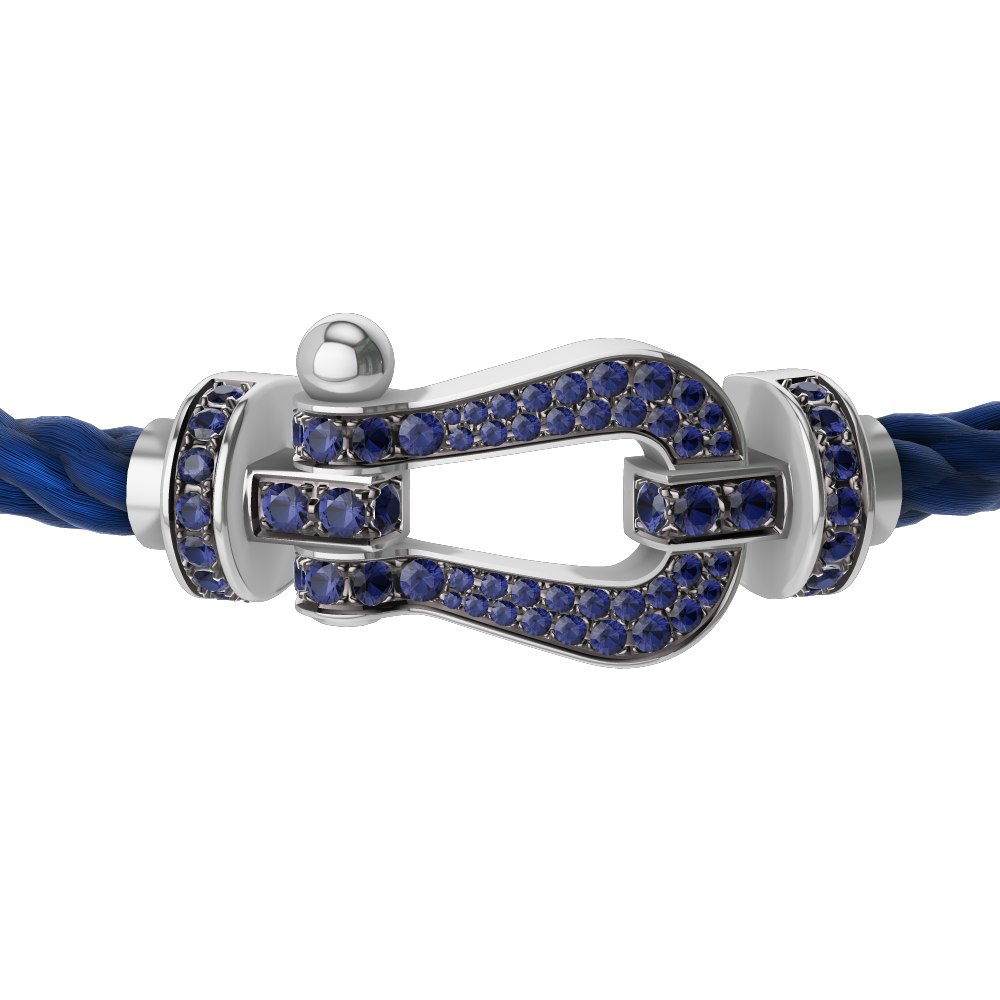 FRED FORCE 10 BRACELET Stainless steel and gold plating WHITE GOLD AND BLUE SAPPHIRES LARGE MODEL
