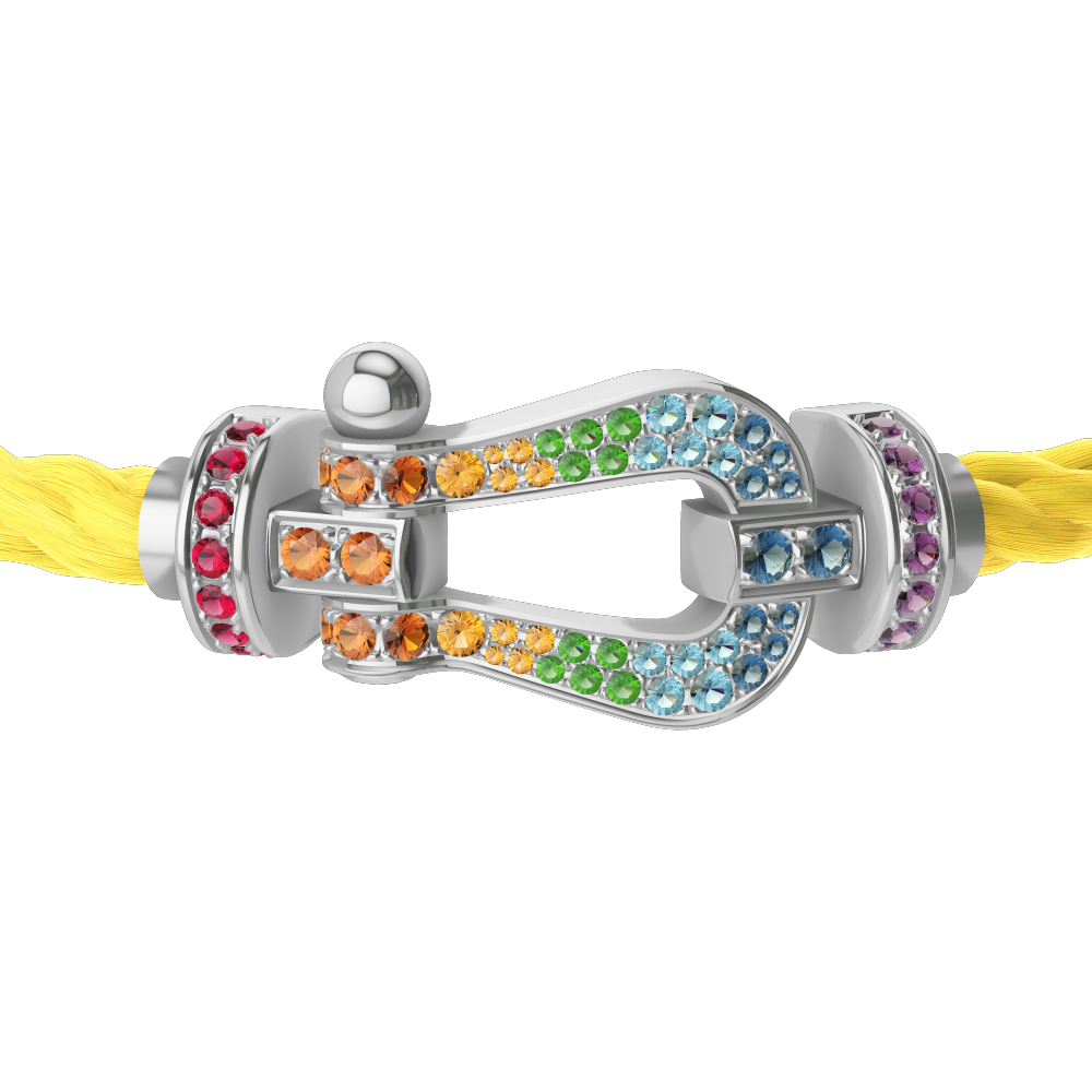FRED FORCE 10 BRACELET Stainless steel and gold plating WHITE GOLD AND COLORED STONES LARGE MODEL