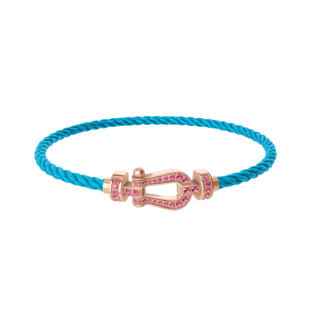 FRED FORCE 10 BRACELET Stainless steel and gold plating PINK GOLD AND PINK SAPPHIRES MEDIUM MODEL
