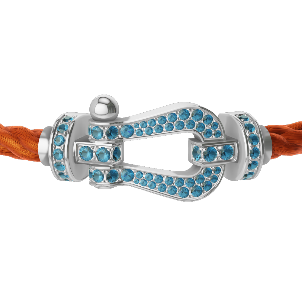 FRED FORCE 10 BRACELET LARGE MODEL Stainless steel and gold plating WHITE GOLD BLUE TOPAZ PAVED