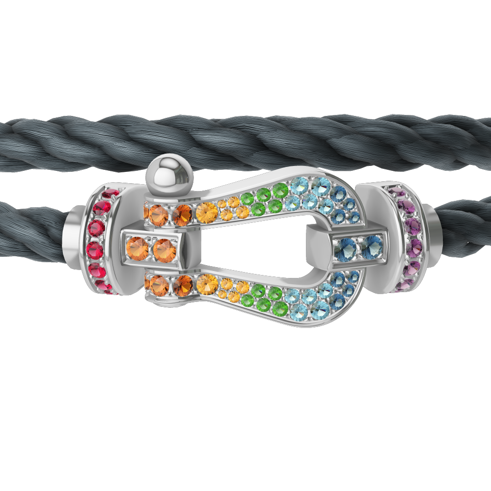 FRED FORCE 10 BRACELET Stainless steel and gold plating WHITE GOLD AND COLORED STONES LARGE MODEL