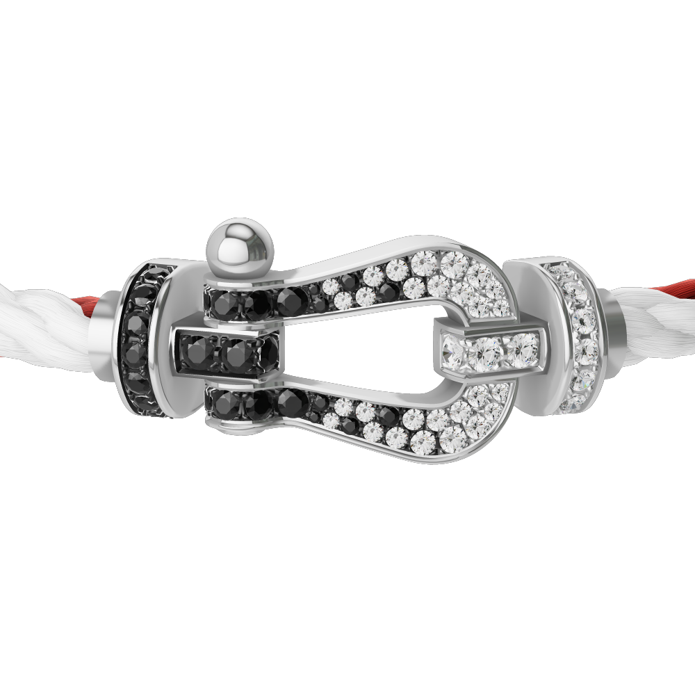 FRED FORCE 10 BRACELET Stainless steel and gold plating WHITE GOLD AND BLACK AND WHITE DIAMONDS LARGE MODEL