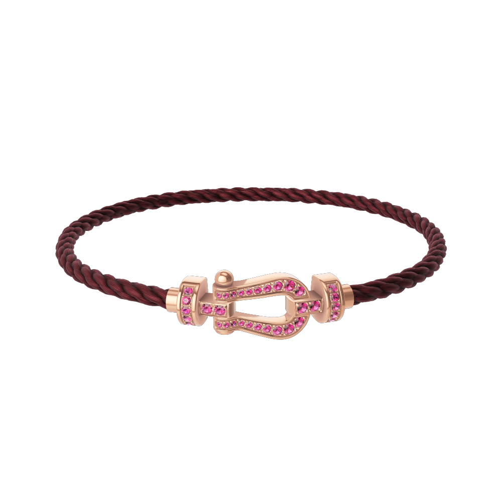 FRED FORCE 10 BRACELET Stainless steel and gold plating PINK GOLD AND PINK SAPPHIRES MEDIUM MODEL