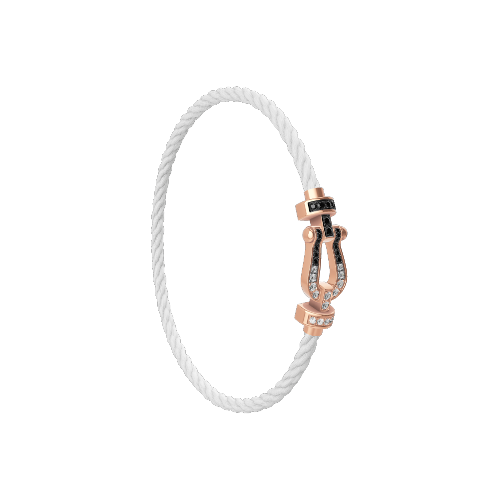 FRED FORCE 10 BRACELET Stainless steel and gold plating PINK GOLD AND BLACK AND WHITE DIAMONDS MEDIUM MODEL