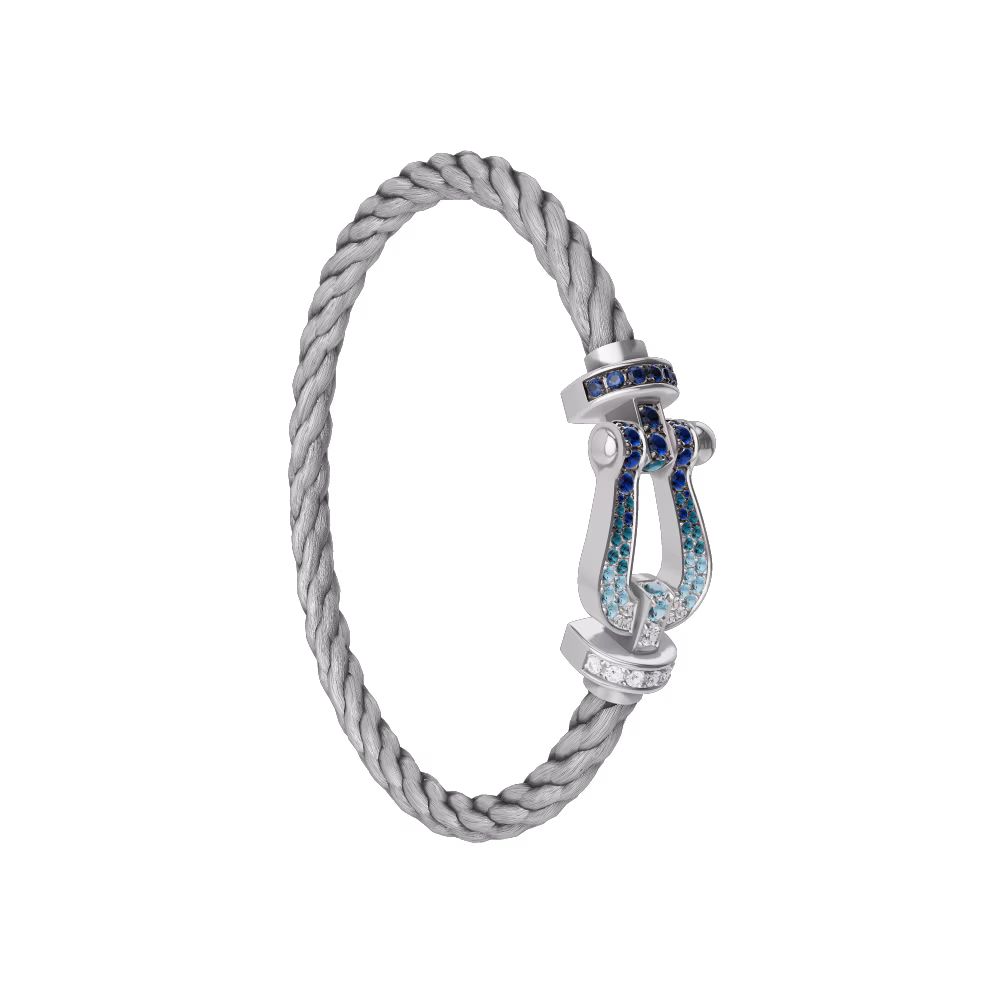 FRED FORCE 10 BRACELET LARGE MODEL Stainless steel and gold plating WHITE GOLD DIAMOND PAVED AND COLORED STONES