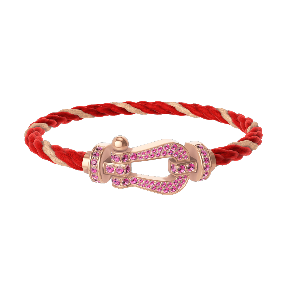 FRED FORCE 10 BRACELET Stainless steel and gold plating PINK GOLD AND PINK SAPPHIRES LARGE MODEL