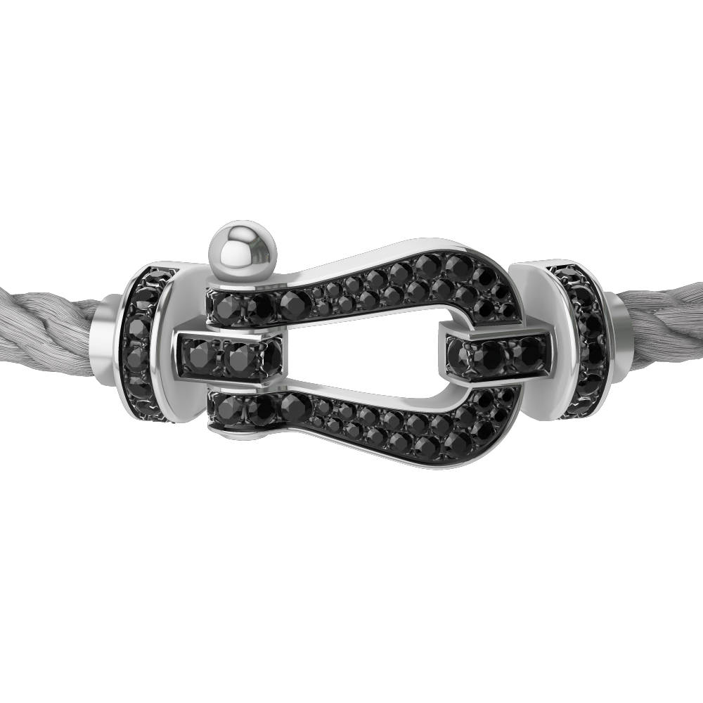 FRED FORCE 10 BRACELET Stainless steel and gold plating WHITE GOLD AND BLACK DIAMONDS LARGE MODEL