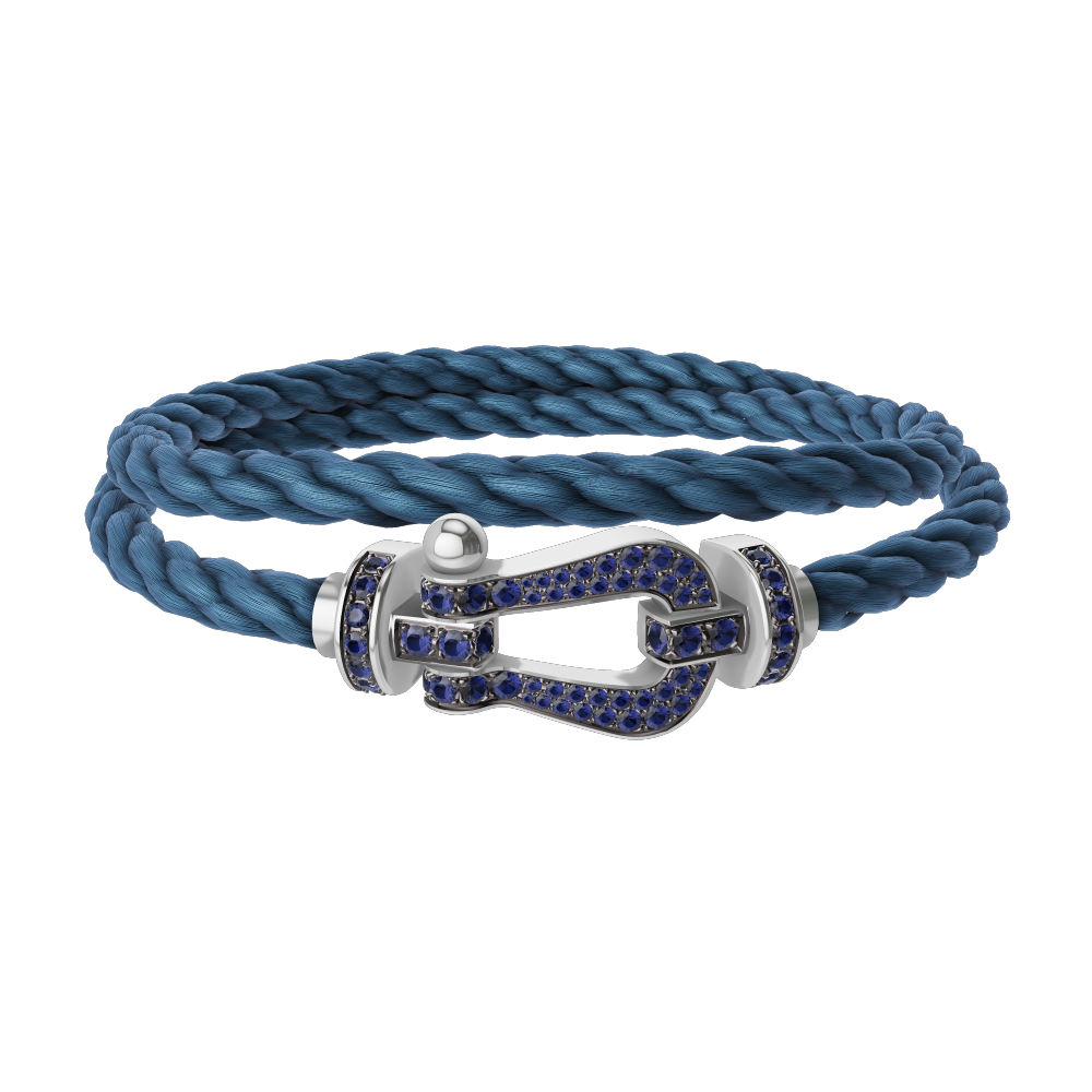 FRED FORCE 10 BRACELET Stainless steel and gold plating WHITE GOLD AND BLUE SAPPHIRES LARGE MODEL