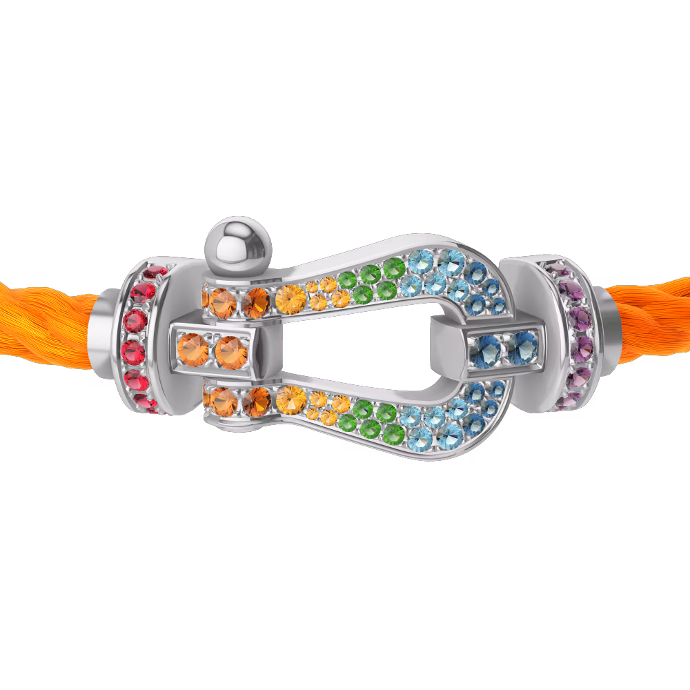 FRED FORCE 10 BRACELET Stainless steel and gold plating WHITE GOLD AND COLORED STONES LARGE MODEL