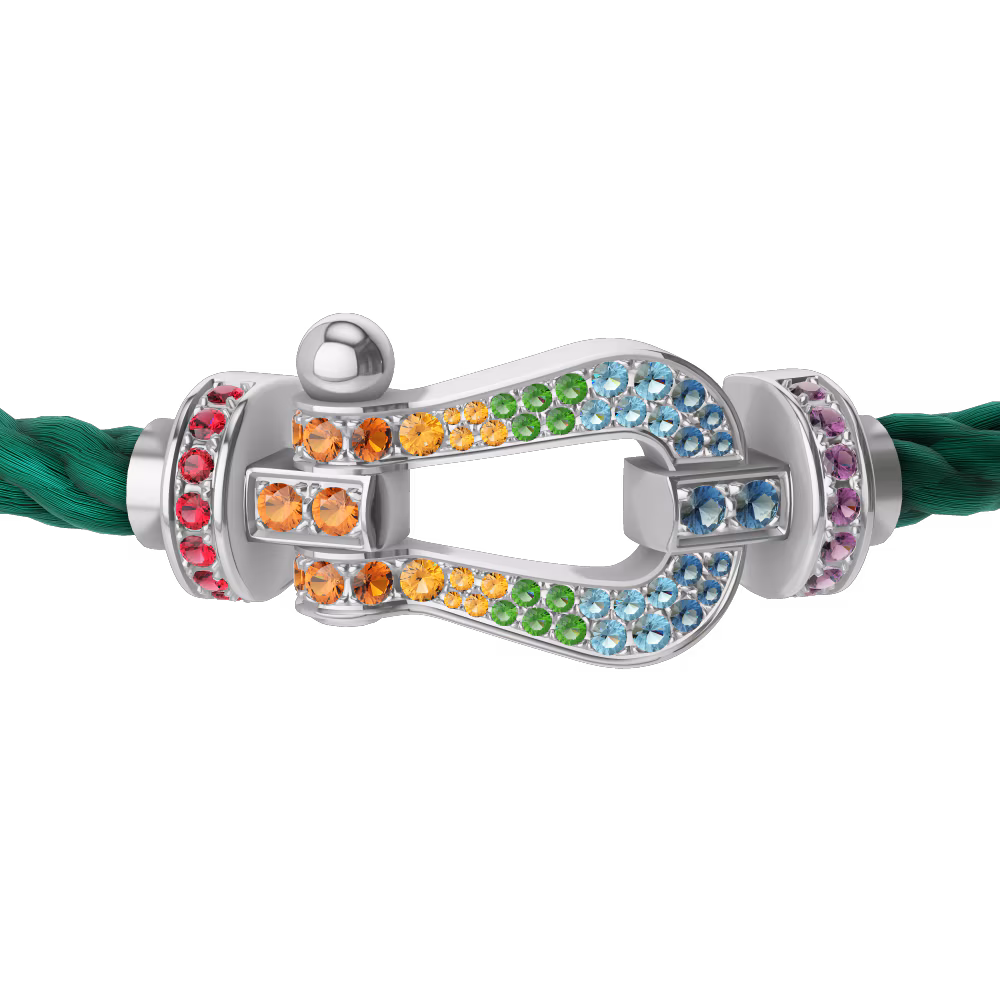FRED FORCE 10 BRACELET Stainless steel and gold plating WHITE GOLD AND COLORED STONES LARGE MODEL