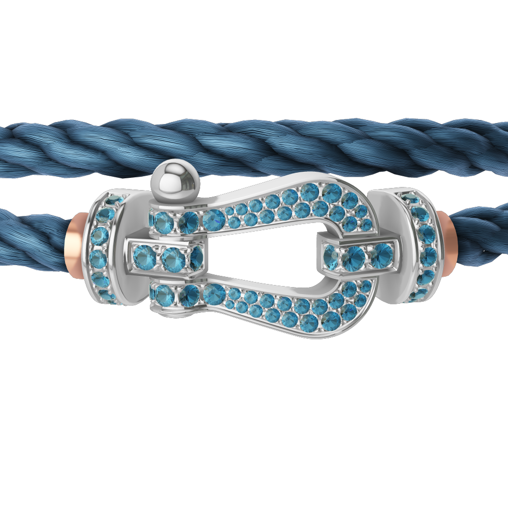 FRED FORCE 10 BRACELET LARGE MODEL Stainless steel and gold plating WHITE GOLD BLUE TOPAZ PAVED