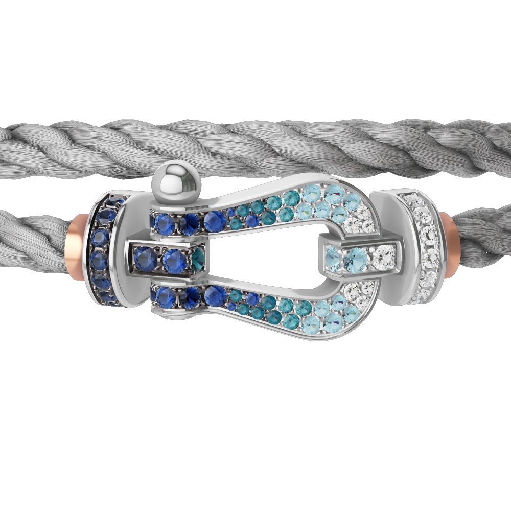 FRED FORCE 10 BRACELET LARGE MODEL Stainless steel and gold plating WHITE GOLD DIAMOND PAVED AND COLORED STONES