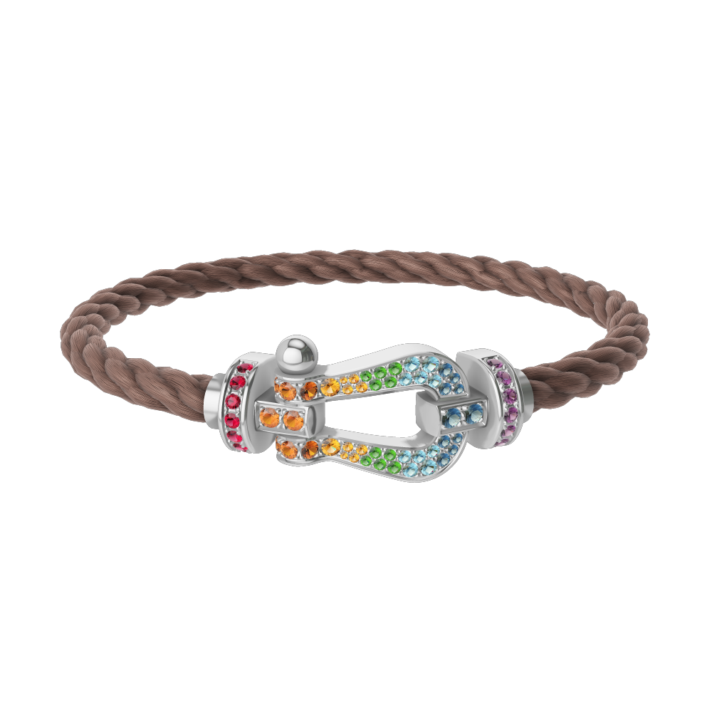 FRED FORCE 10 BRACELET Stainless steel and gold plating WHITE GOLD AND COLORED STONES LARGE MODEL