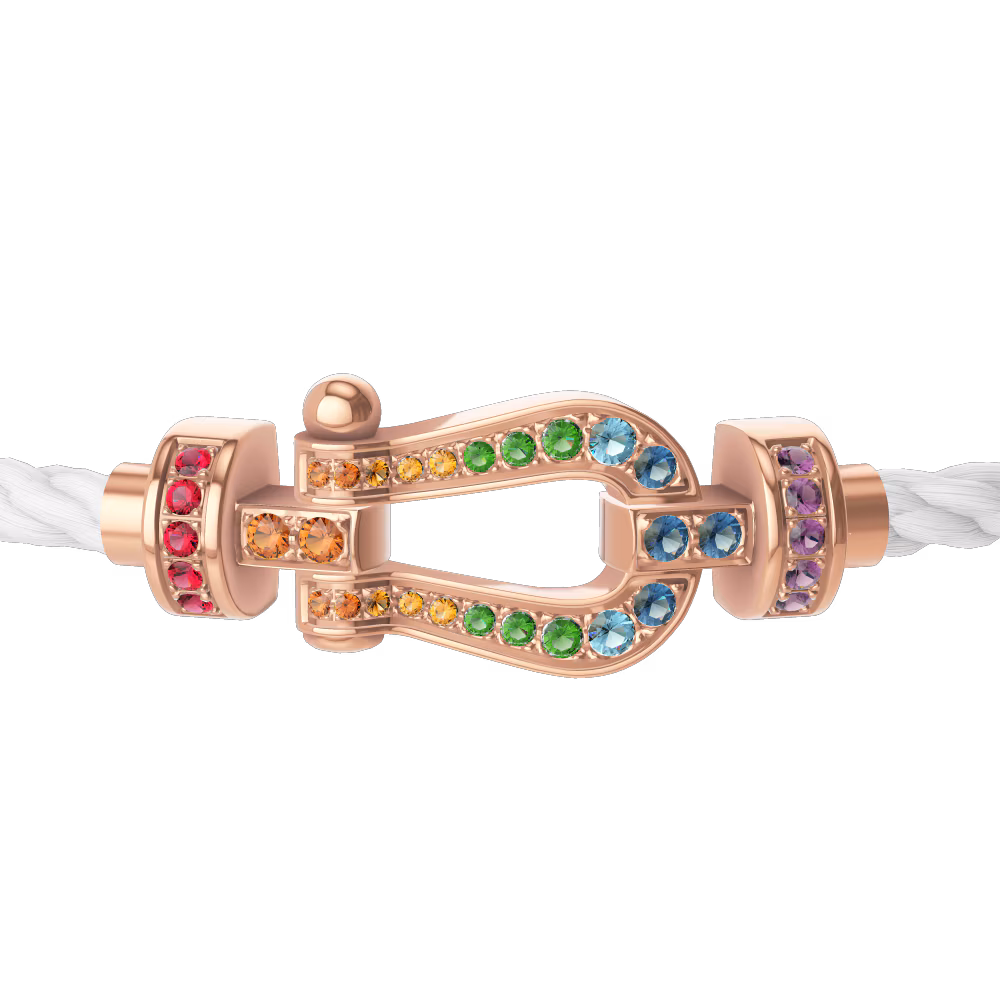 FRED FORCE 10 BRACELET Stainless steel and gold plating PINK GOLD AND COLORED STONES MEDIUM MODEL