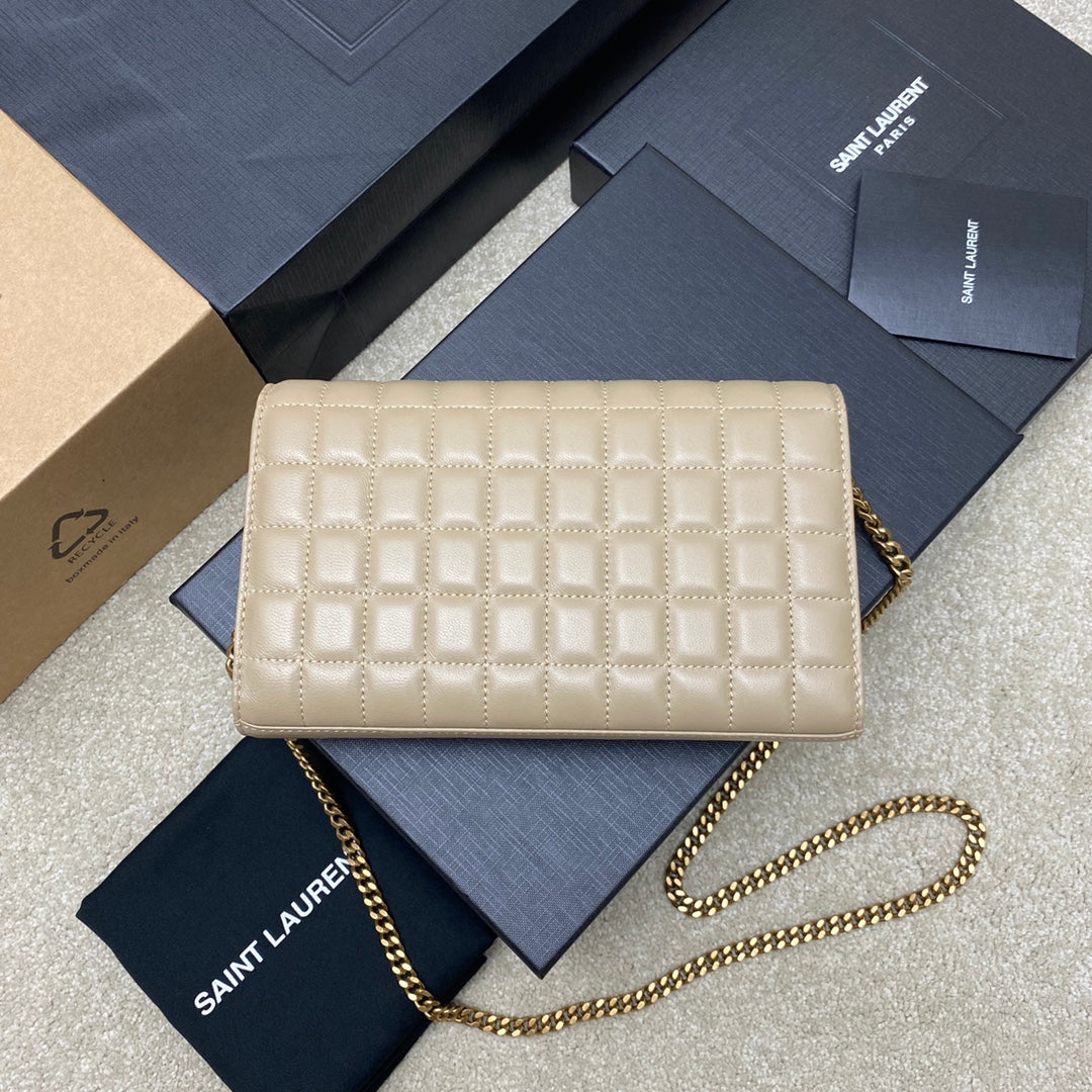 YSL Cassandre Matelassé Carré Chain Wallet IN Lambskin