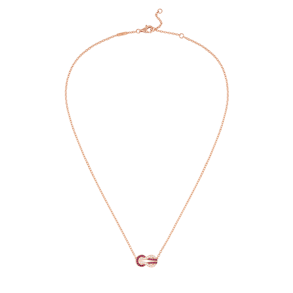 FRED CHANCE INFINIE NECKLACE Stainless steel and gold plating PINK GOLD, RUBIES AND DIAMONDS MEDIUM MODEL