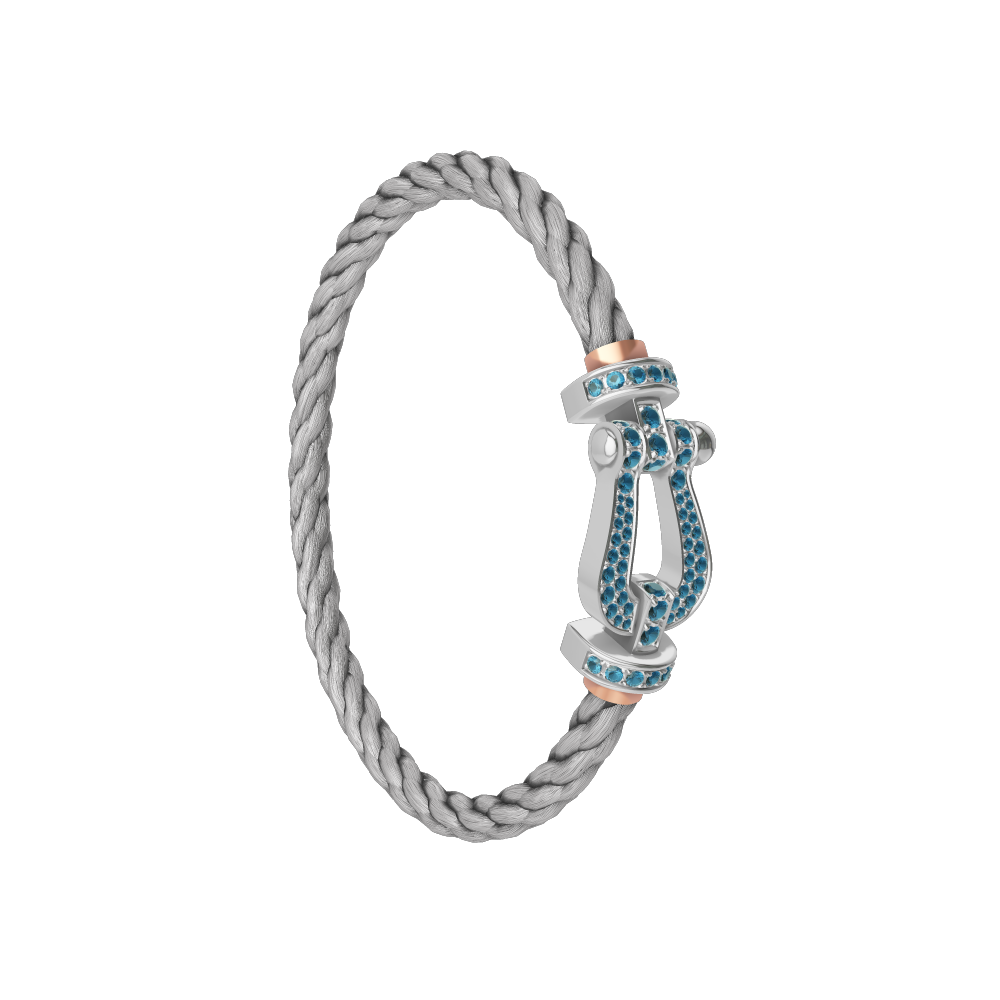 FRED FORCE 10 BRACELET LARGE MODEL Stainless steel and gold plating WHITE GOLD BLUE TOPAZ PAVED