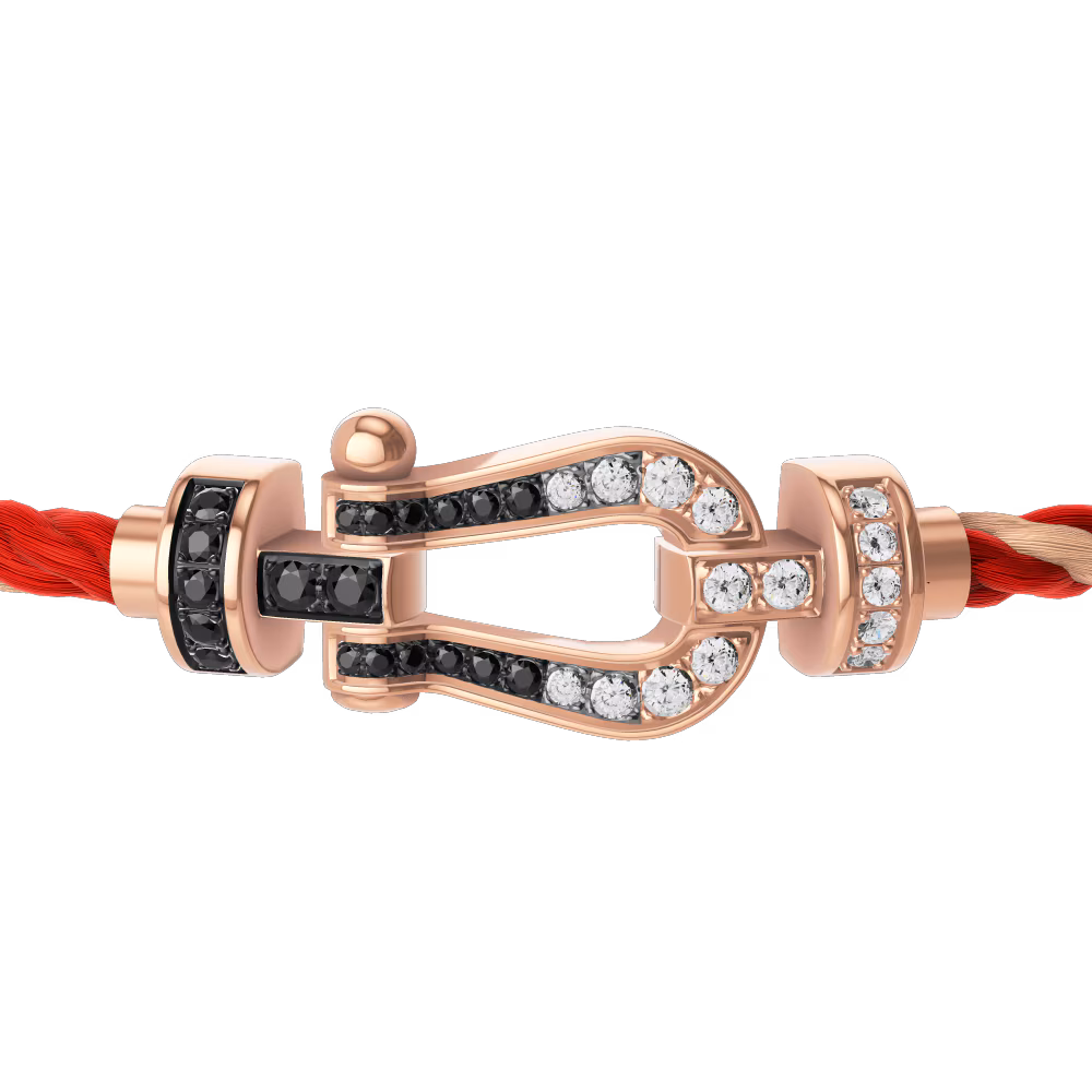 FRED FORCE 10 BRACELET Stainless steel and gold plating PINK GOLD AND BLACK AND WHITE DIAMONDS MEDIUM MODEL
