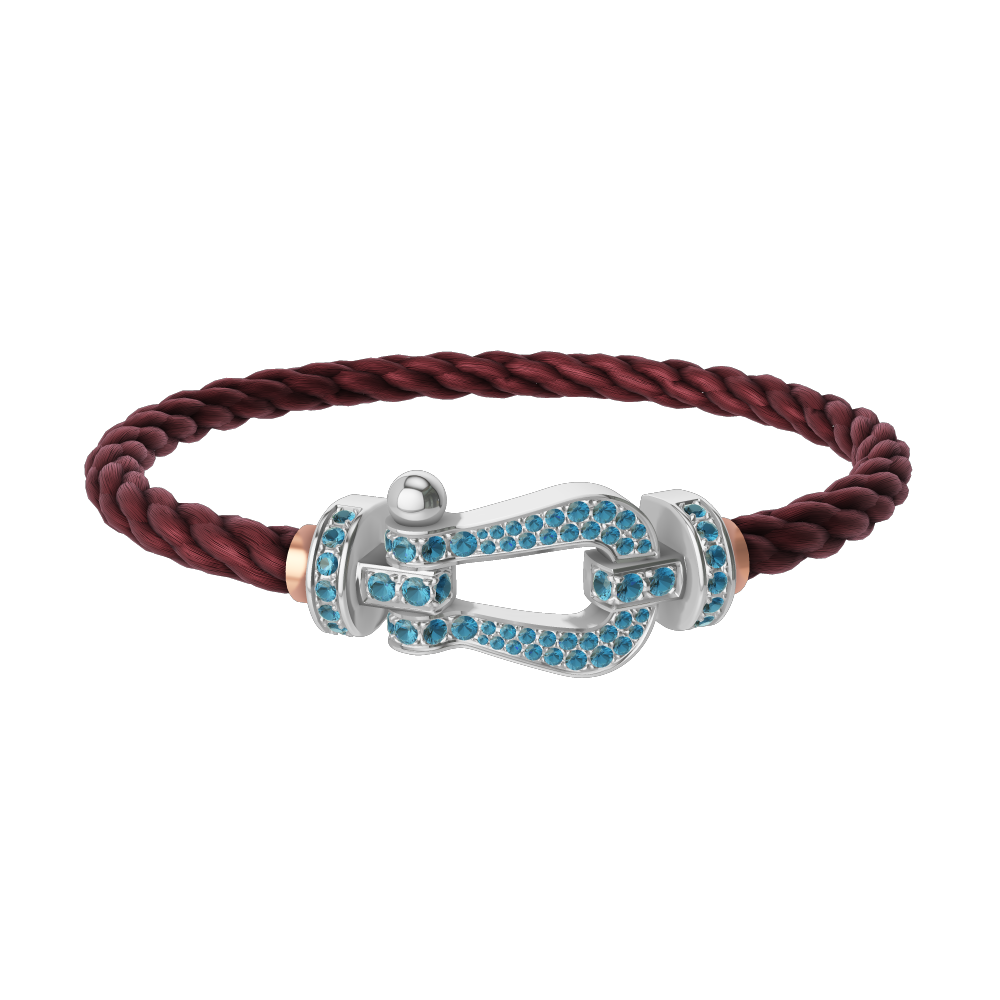FRED FORCE 10 BRACELET LARGE MODEL Stainless steel and gold plating WHITE GOLD BLUE TOPAZ PAVED
