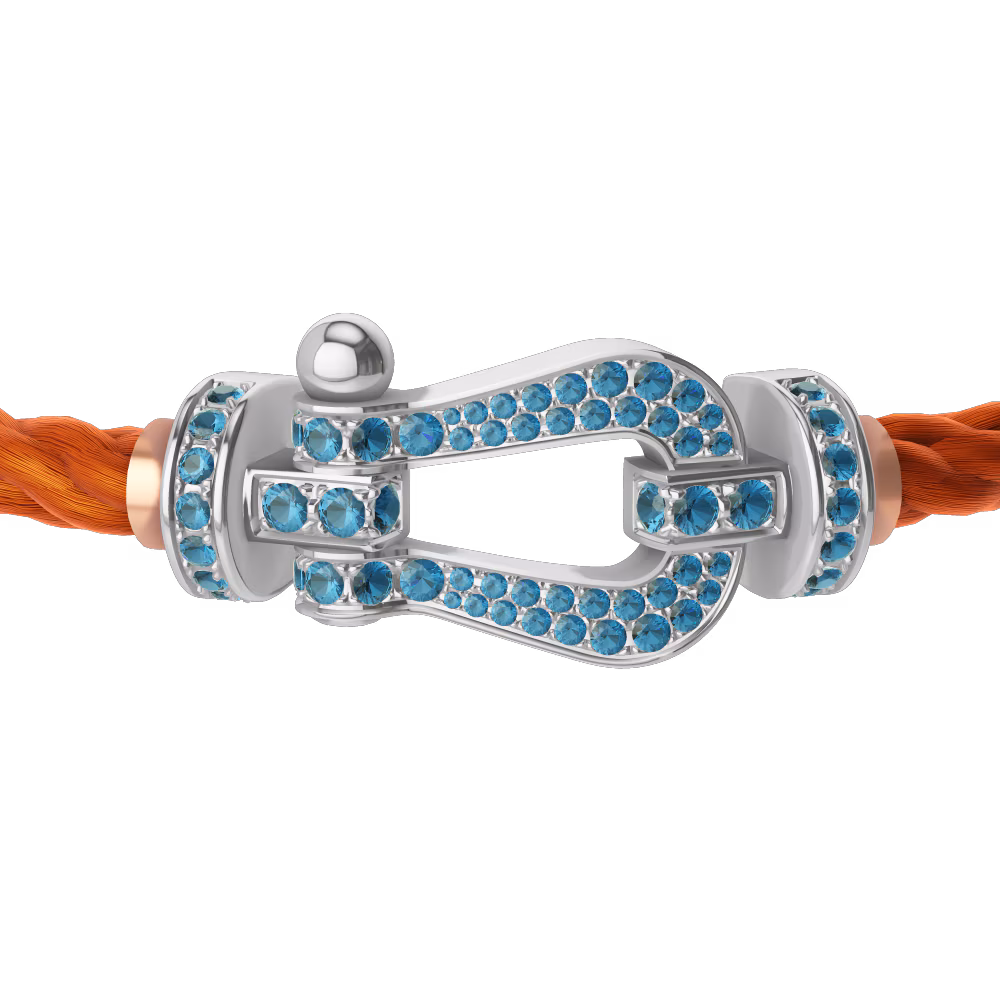 FRED FORCE 10 BRACELET LARGE MODEL Stainless steel and gold plating WHITE GOLD BLUE TOPAZ PAVED