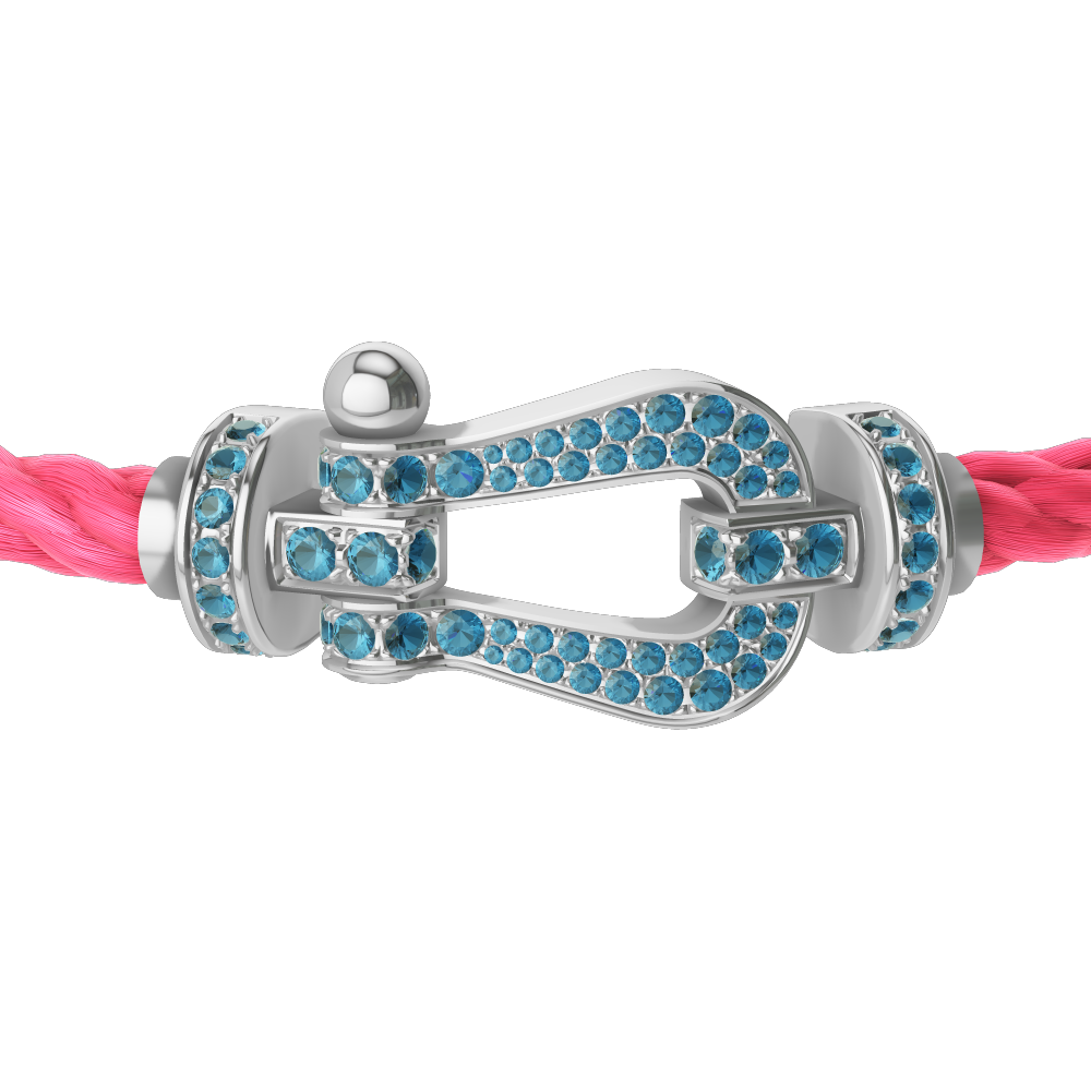 FRED FORCE 10 BRACELET LARGE MODEL Stainless steel and gold plating WHITE GOLD BLUE TOPAZ PAVED