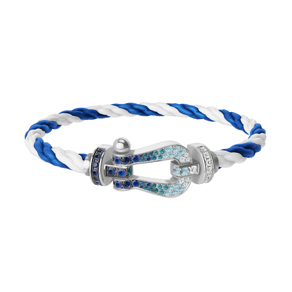 FRED FORCE 10 BRACELET LARGE MODEL Stainless steel and gold plating WHITE GOLD DIAMOND PAVED AND COLORED STONES