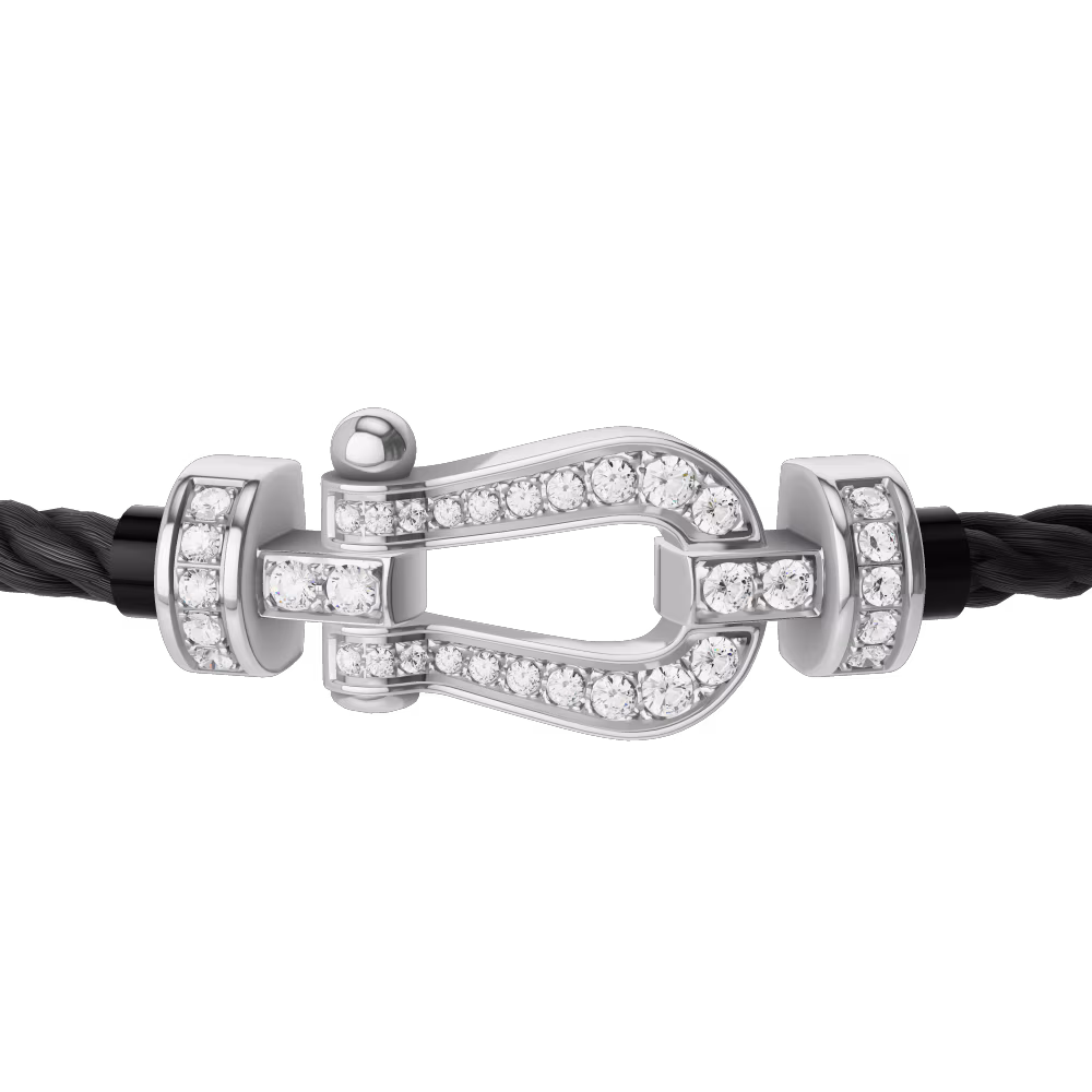 FRED FORCE 10 BRACELET Stainless steel and gold plating WHITE GOLD AND DIAMONDS MEDIUM MODEL