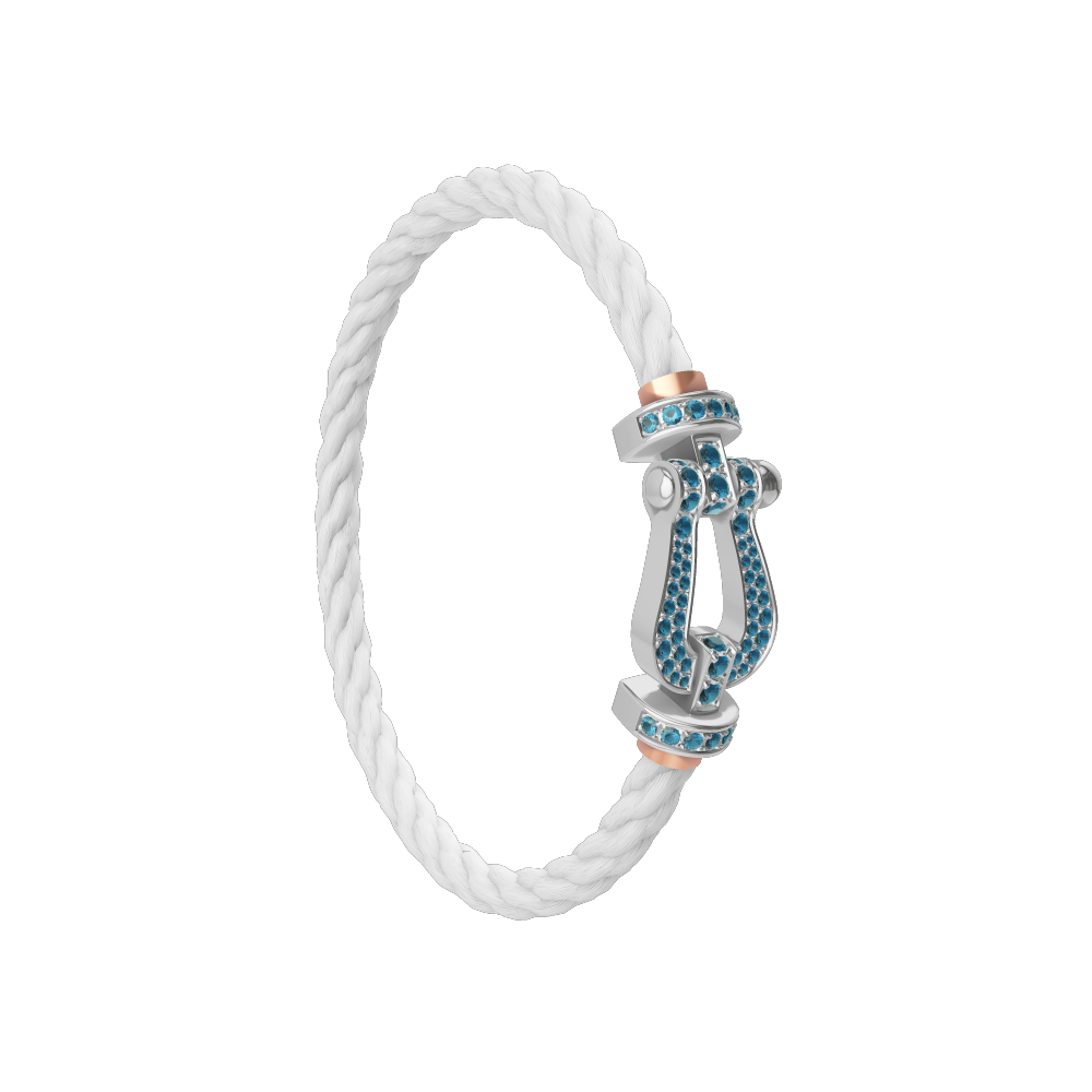 FRED FORCE 10 BRACELET LARGE MODEL Stainless steel and gold plating WHITE GOLD BLUE TOPAZ PAVED