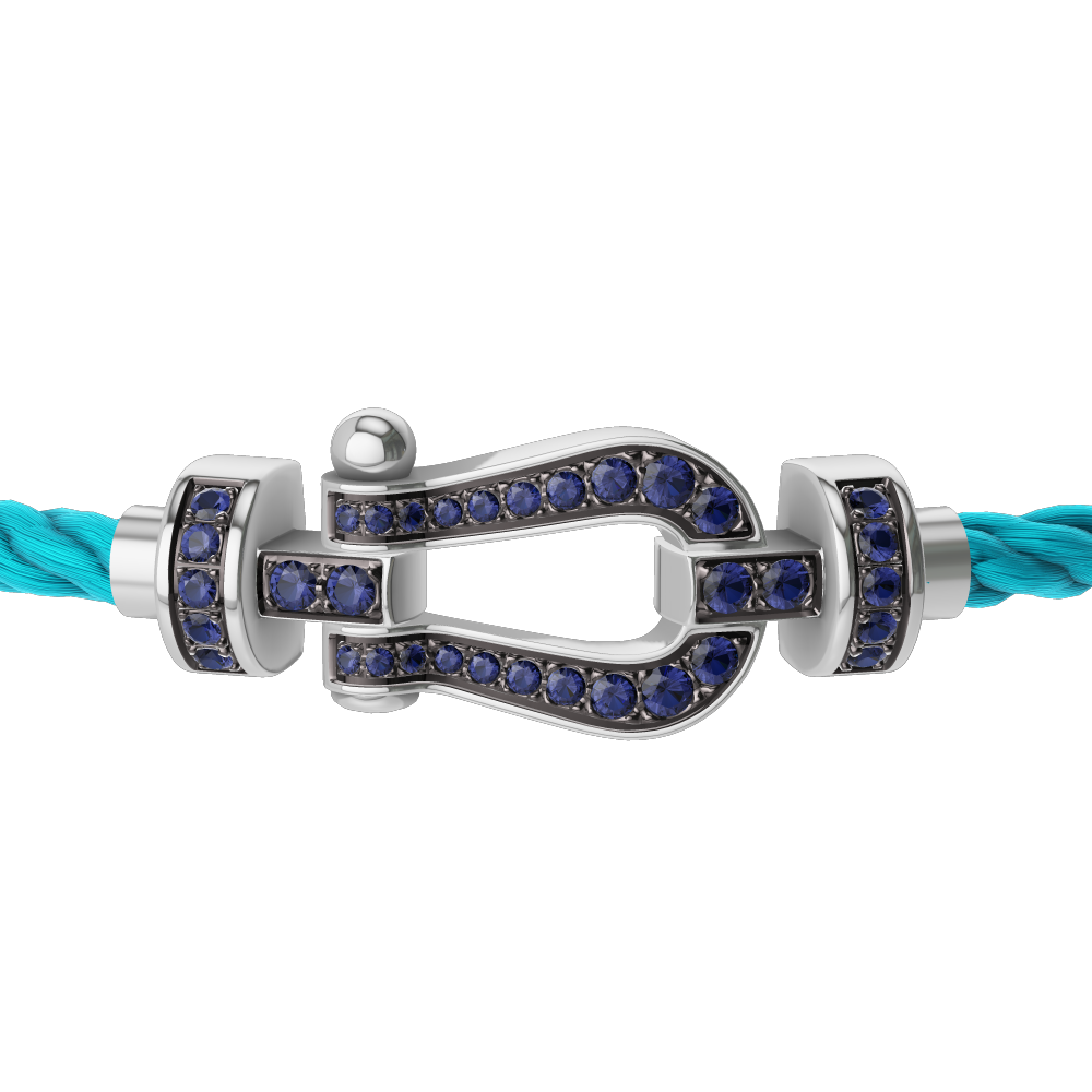 FRED FORCE 10 BRACELET Stainless steel and gold plating WHITE GOLD AND BLUE SAPPHIRES MEDIUM MODEL