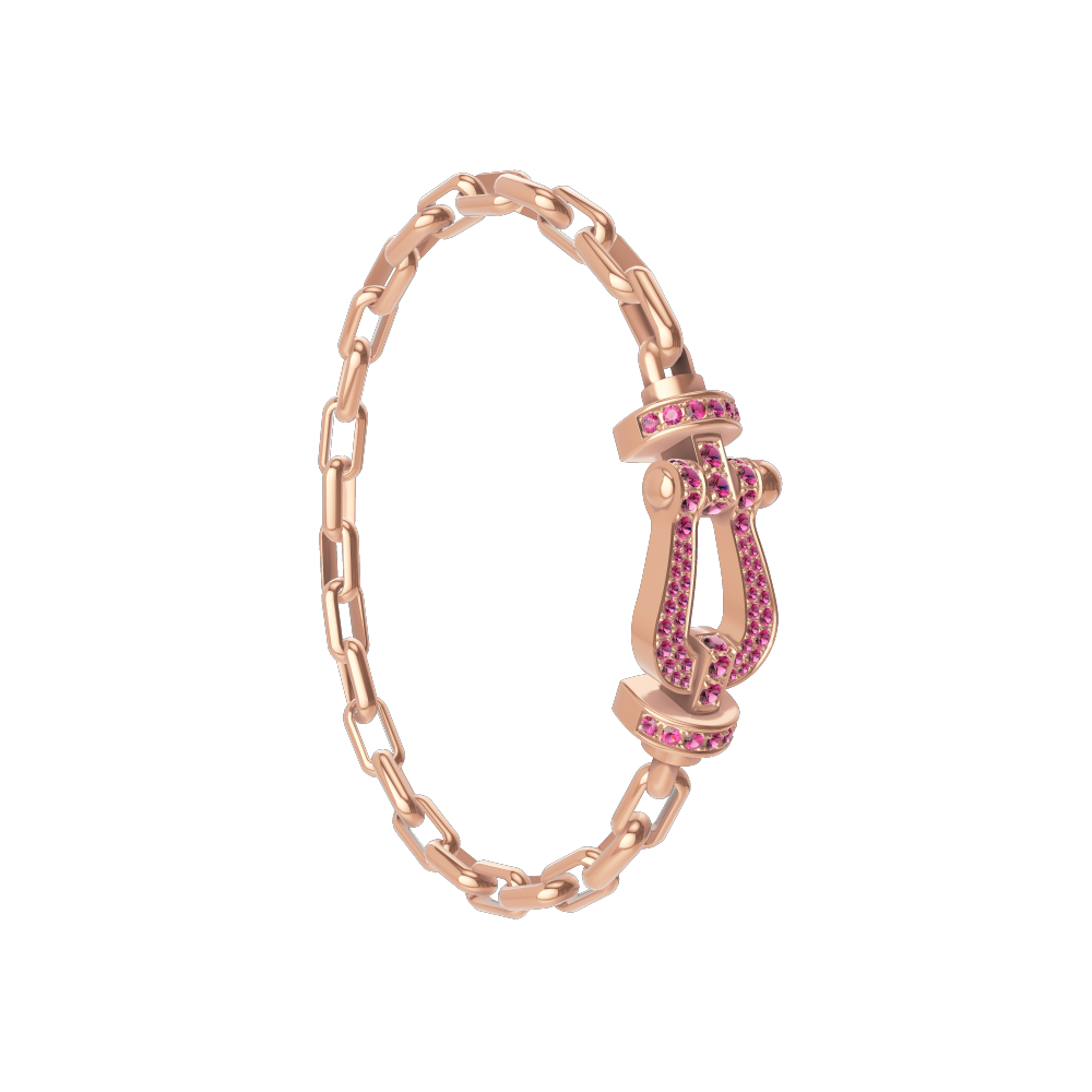 FRED FORCE 10 BRACELET Stainless steel and gold plating PINK GOLD AND PINK SAPPHIRES LARGE MODEL