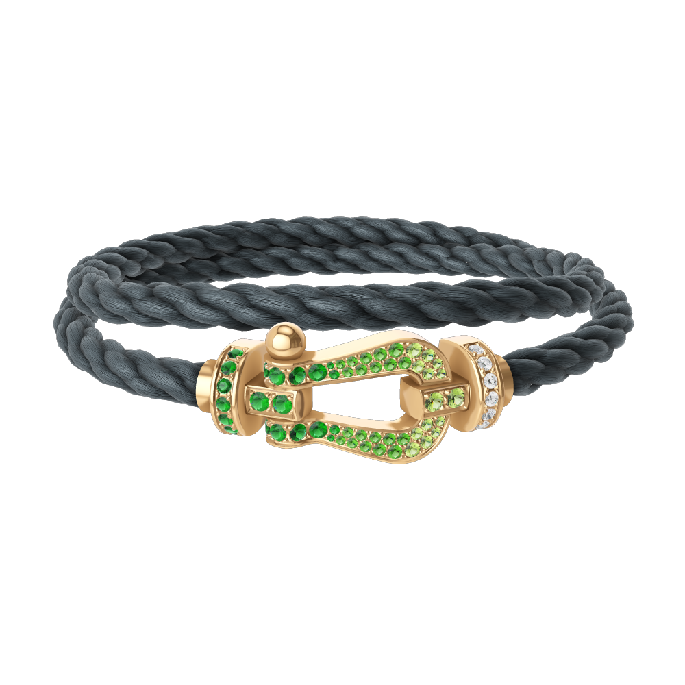 FRED FORCE 10 BRACELET Stainless steel and gold plating YELLOW GOLD AND COLORED STONES LARGE MODEL