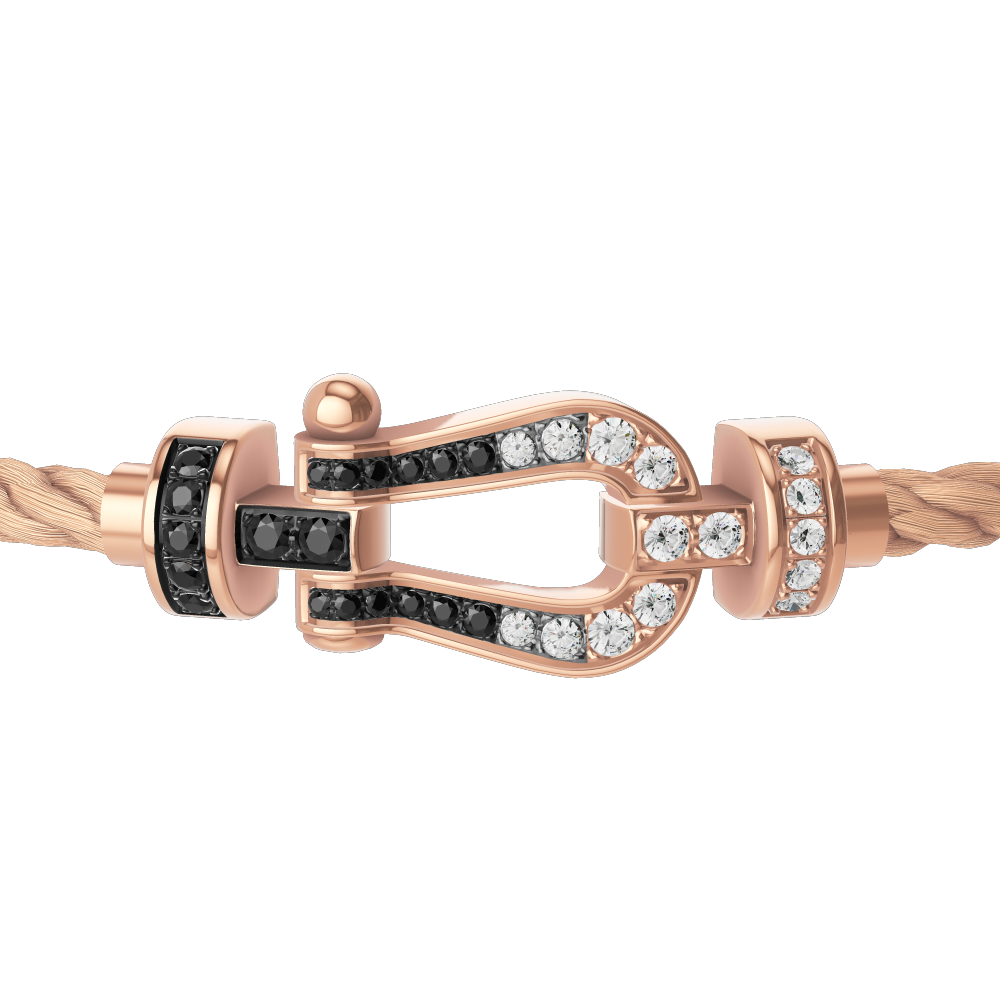 FRED FORCE 10 BRACELET Stainless steel and gold plating PINK GOLD AND BLACK AND WHITE DIAMONDS MEDIUM MODEL