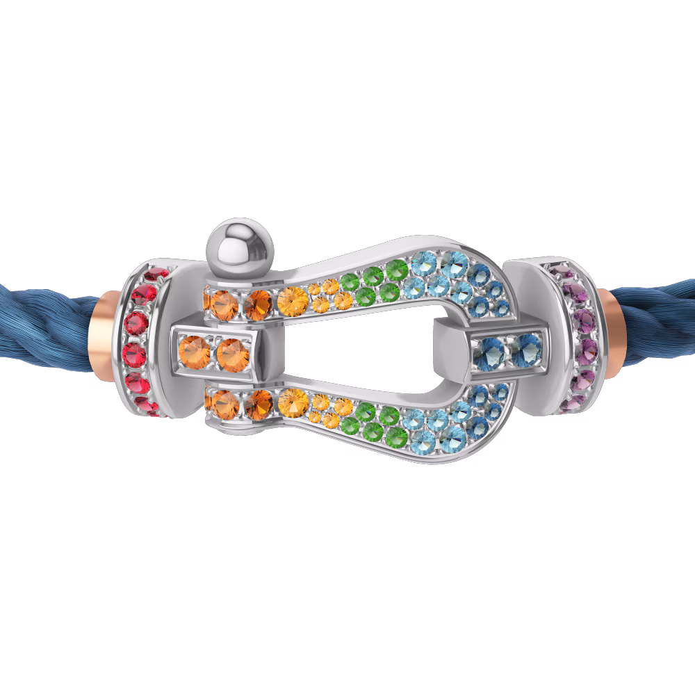 FRED FORCE 10 BRACELET Stainless steel and gold plating WHITE GOLD AND COLORED STONES LARGE MODEL
