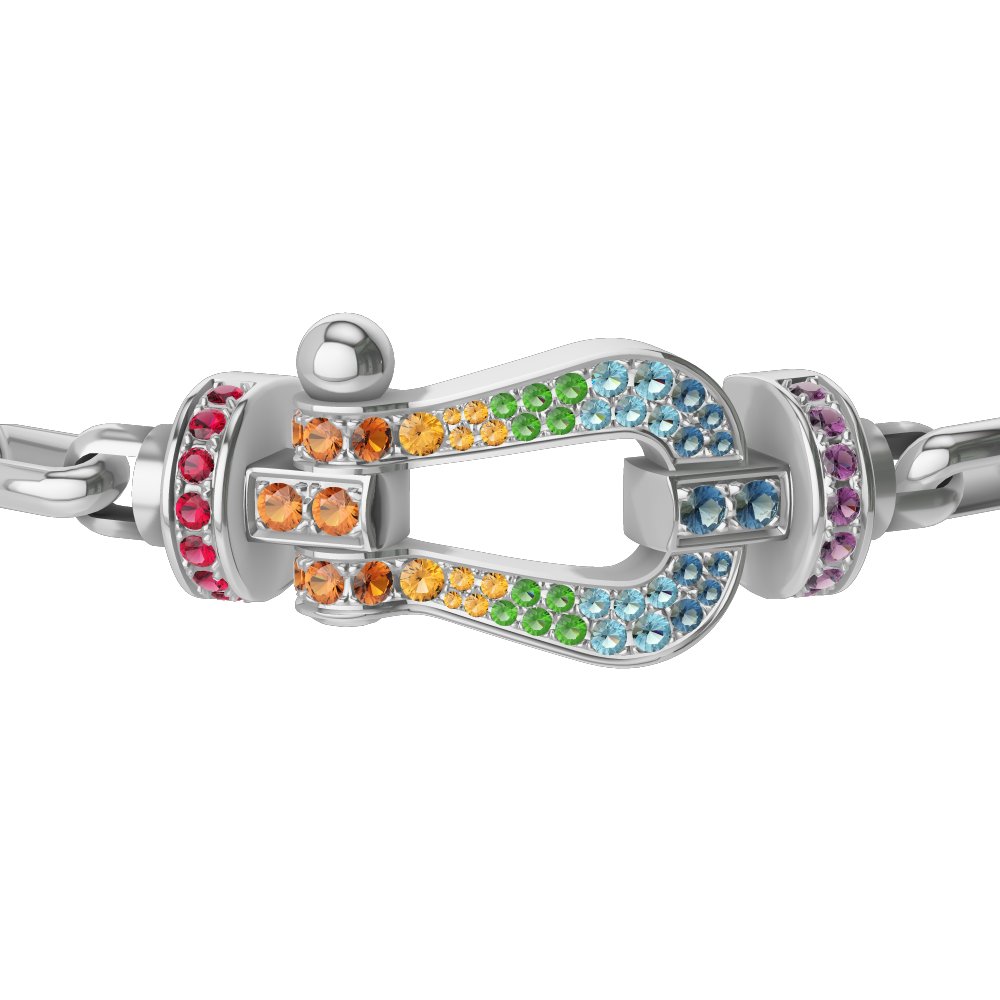 FRED FORCE 10 BRACELET Stainless steel and gold plating WHITE GOLD AND COLORED STONES LARGE MODEL