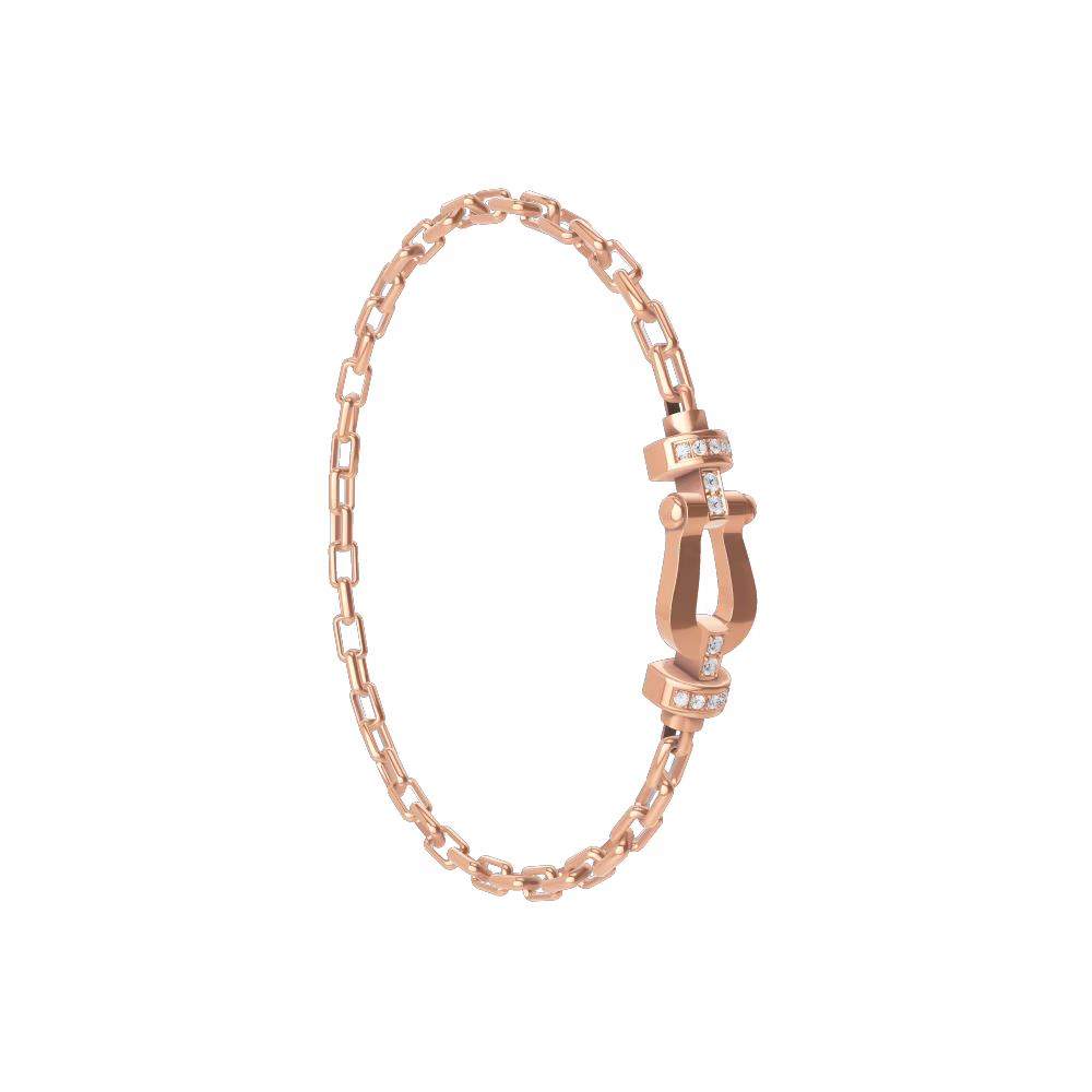FRED FORCE 10 BRACELET Stainless steel and gold plating PINK GOLD AND DIAMONDS MEDIUM MODEL