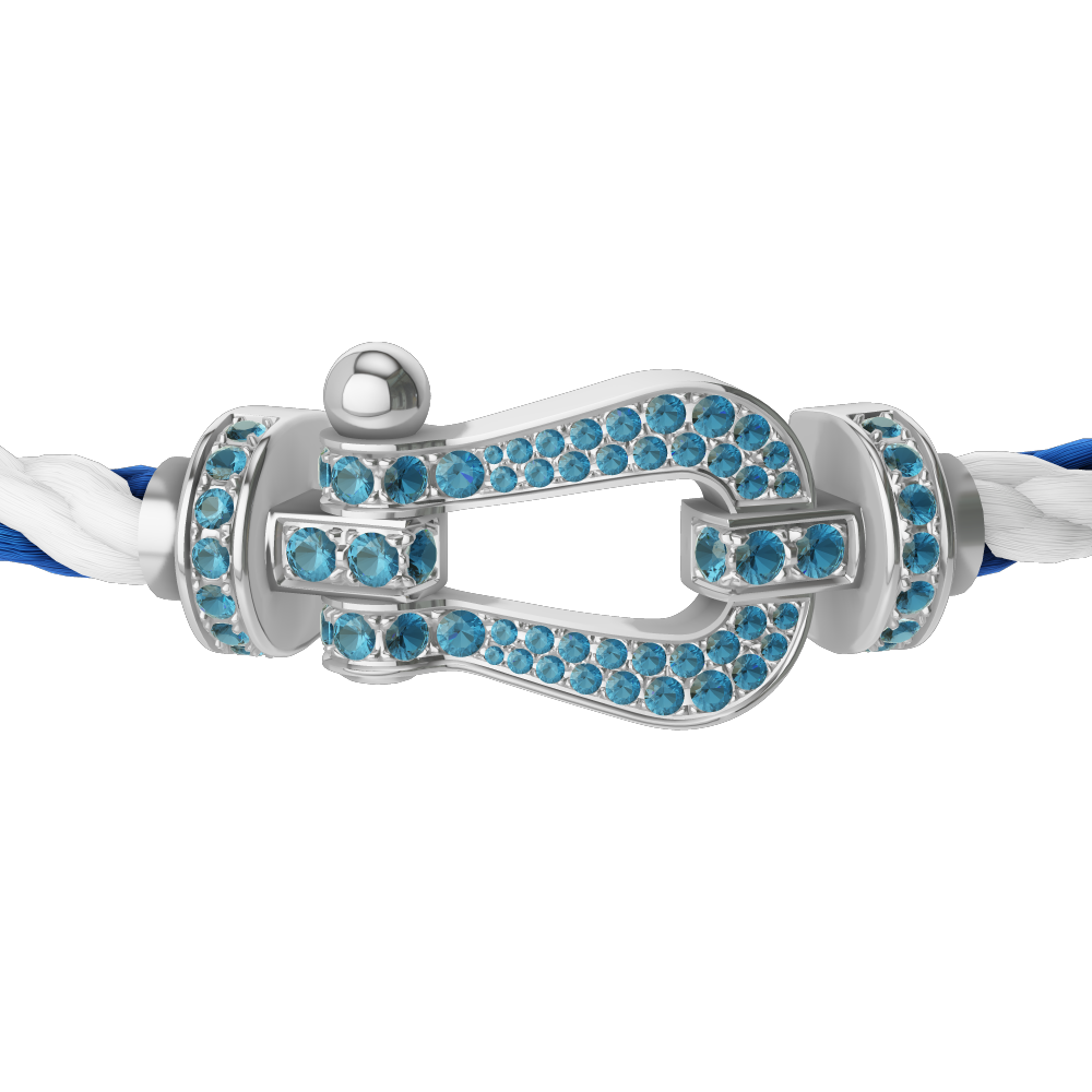 FRED FORCE 10 BRACELET LARGE MODEL Stainless steel and gold plating WHITE GOLD BLUE TOPAZ PAVED