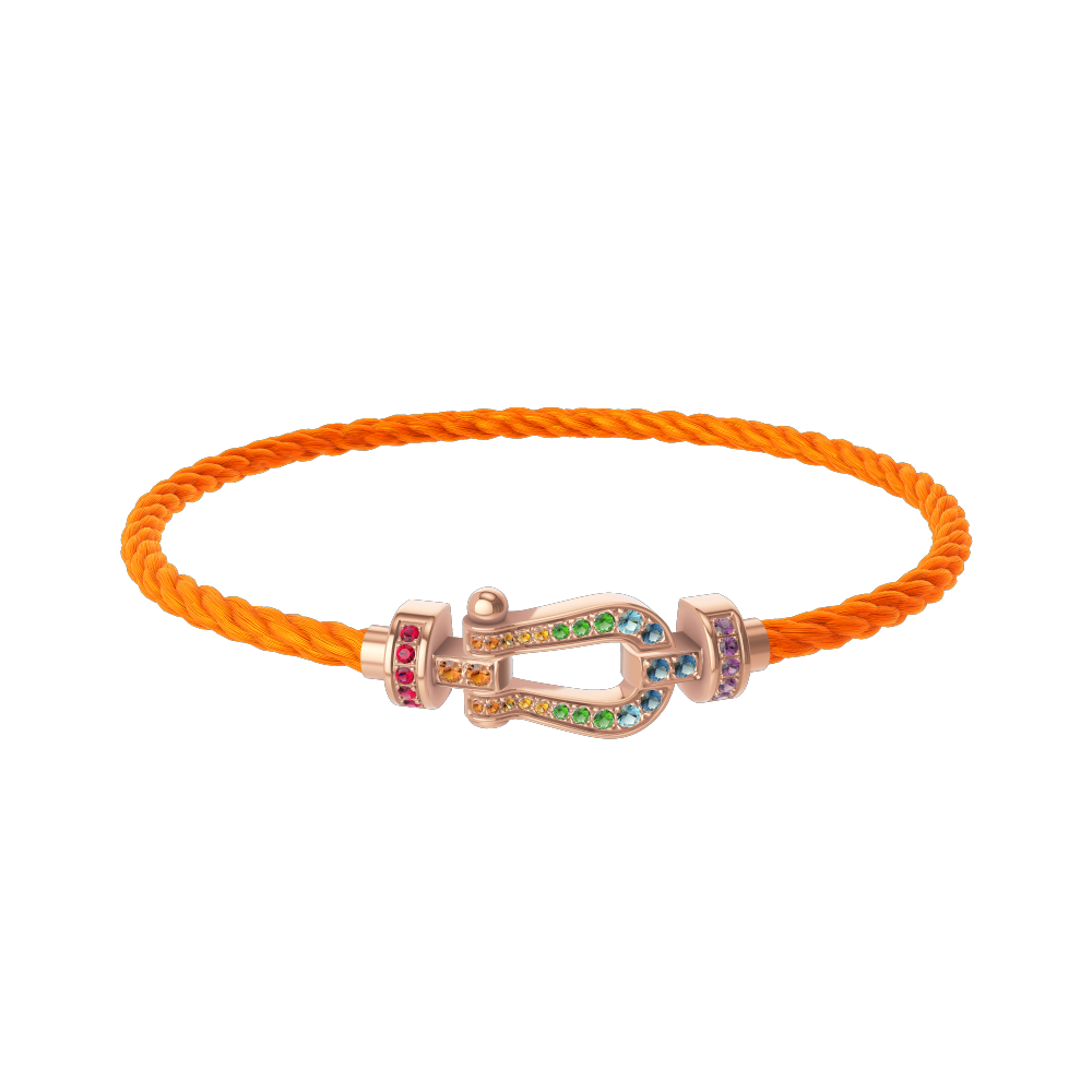 FRED FORCE 10 BRACELET Stainless steel and gold plating PINK GOLD AND COLORED STONES MEDIUM MODEL