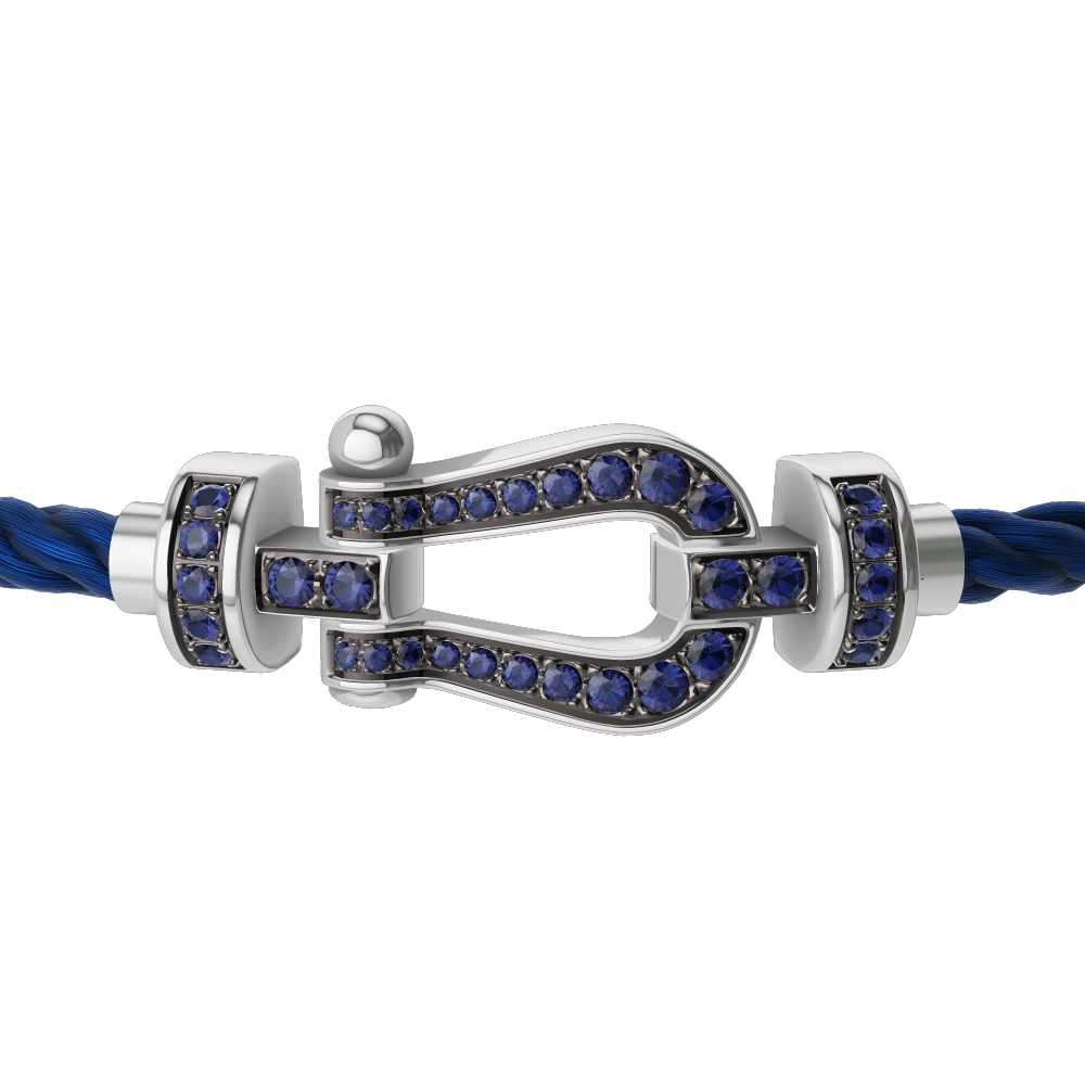 FRED FORCE 10 BRACELET Stainless steel and gold plating WHITE GOLD AND BLUE SAPPHIRES MEDIUM MODEL