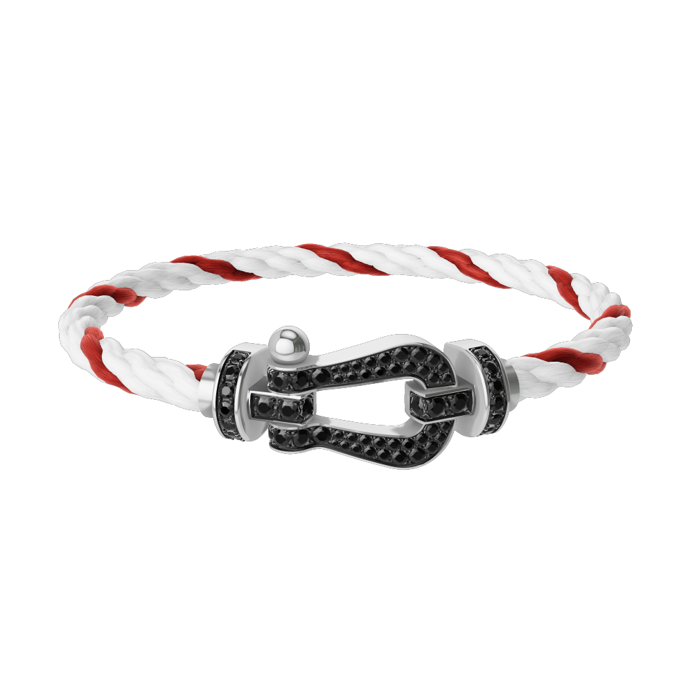 FRED FORCE 10 BRACELET Stainless steel and gold plating WHITE GOLD AND BLACK DIAMONDS LARGE MODEL