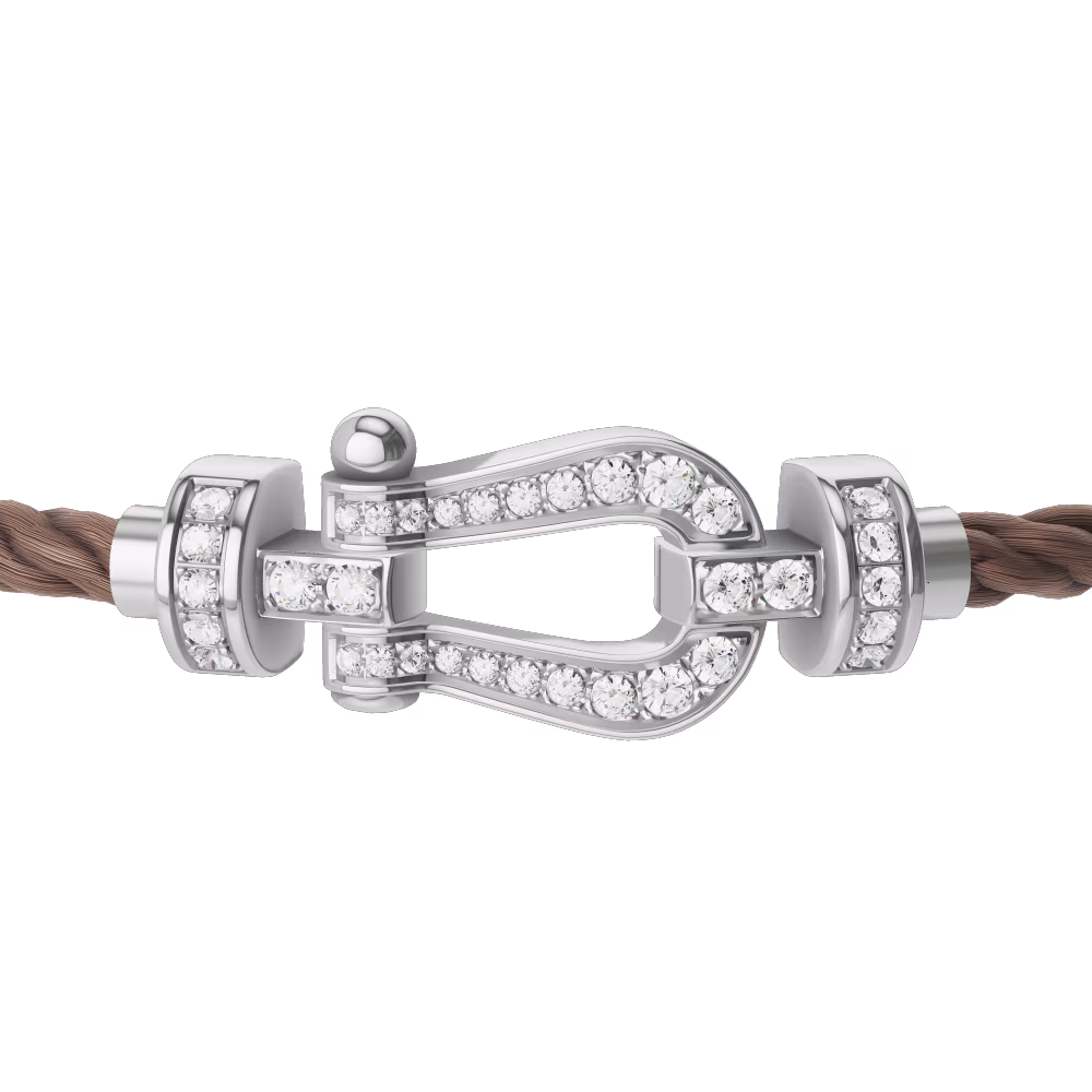 FRED FORCE 10 BRACELET Stainless steel and gold plating WHITE GOLD AND DIAMONDS MEDIUM MODEL